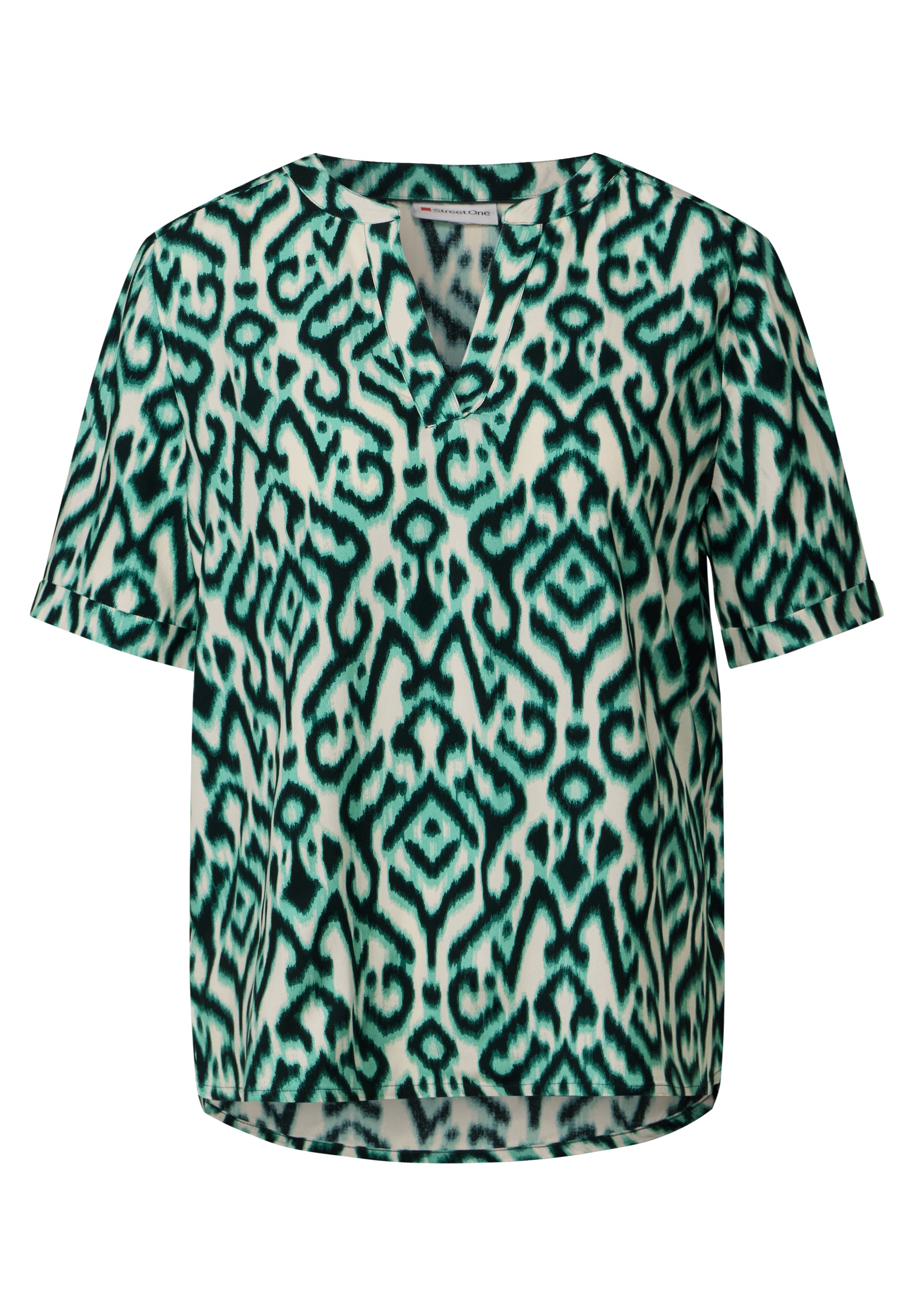 Street One Damenbluse mit grafischem Muster und geschlitztem Rundhalsausschnitt