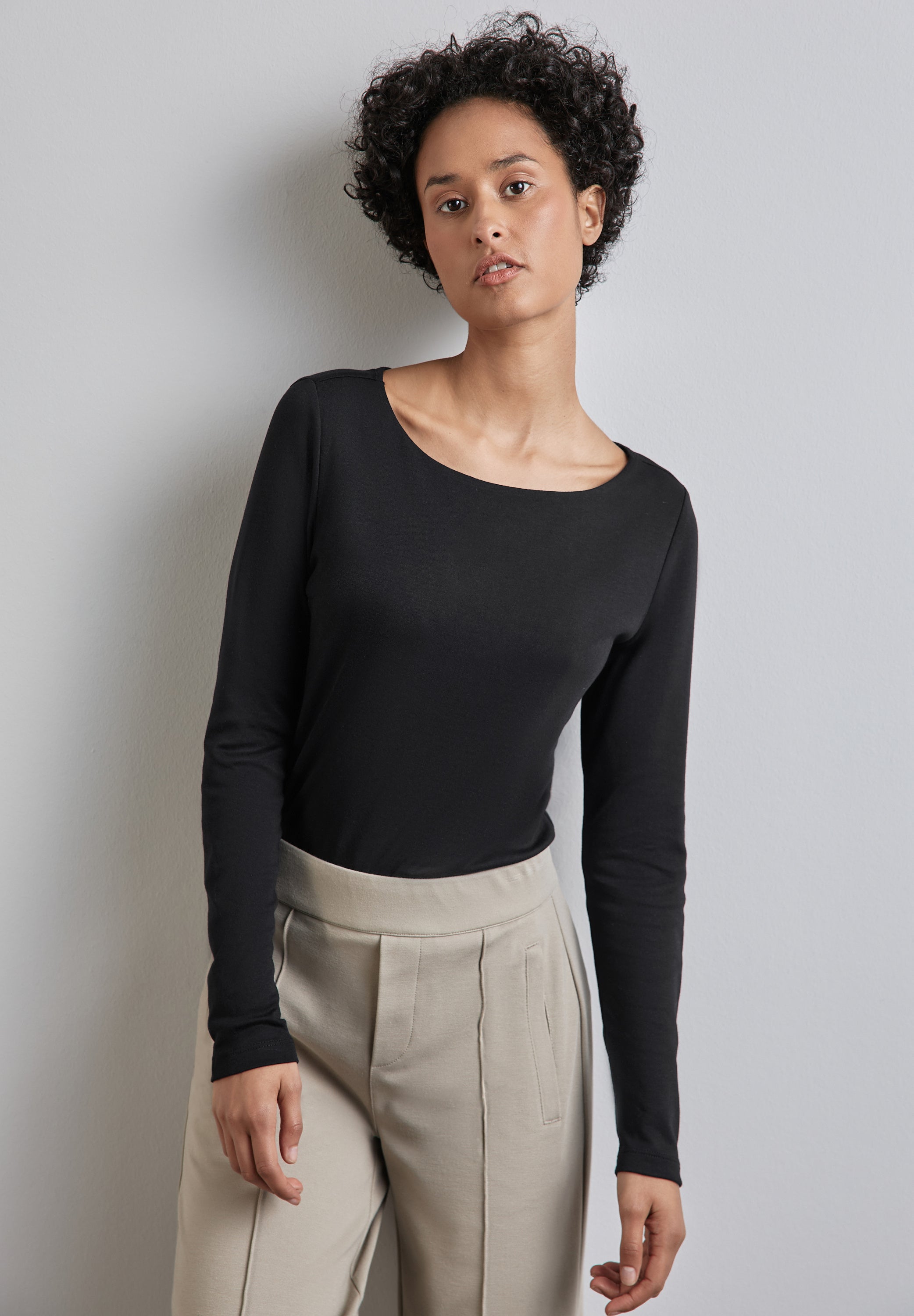 Street One Langarmshirt Damen U-Boot-Ausschnitt Weicher Baumwoll-Modalmix