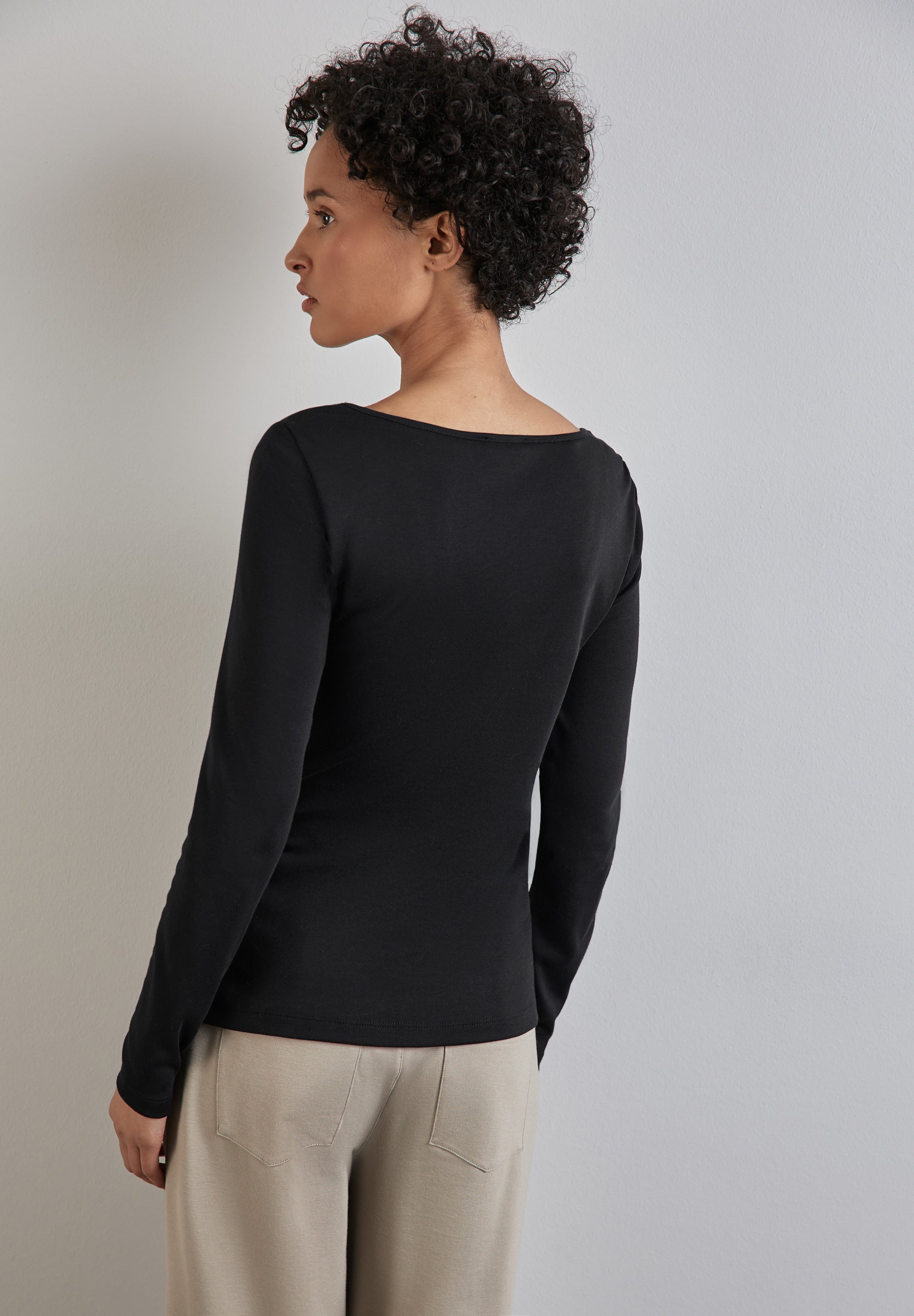 Street One Langarmshirt Damen U-Boot-Ausschnitt Weicher Baumwoll-Modalmix