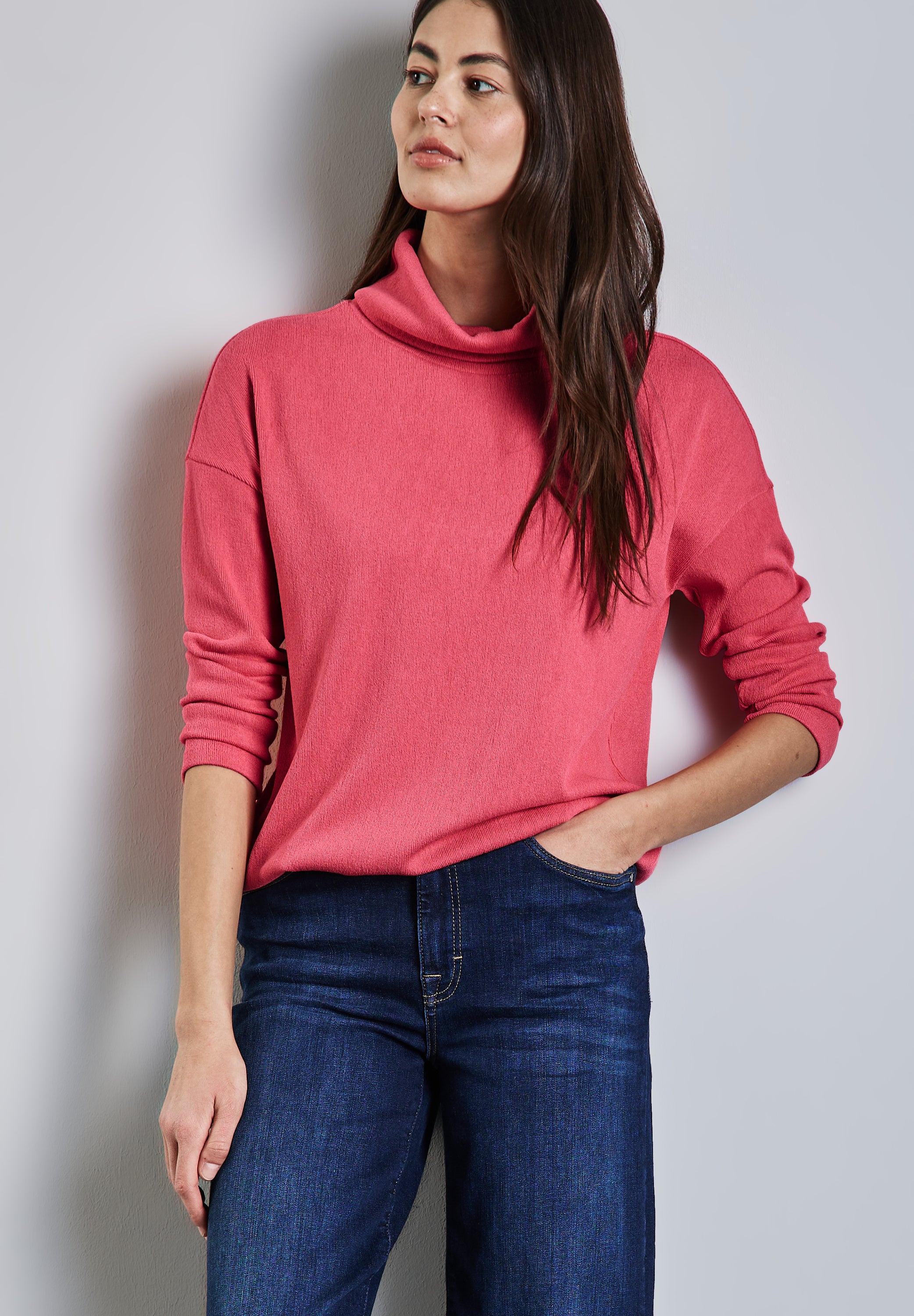Street One Langarmshirt Damen mit Schalkragen und elastischem Saum