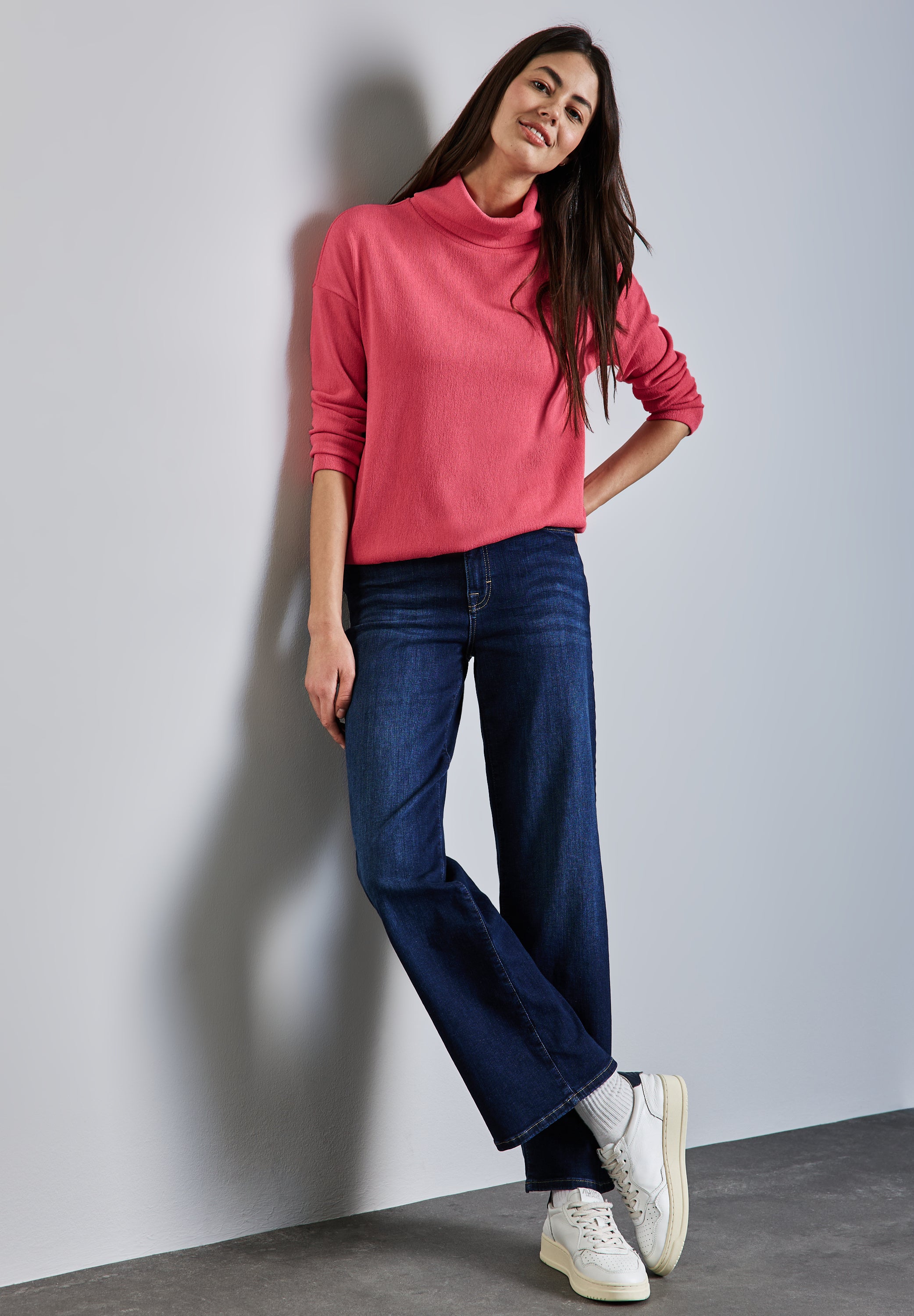 Street One Langarmshirt Damen mit Schalkragen und elastischem Saum
