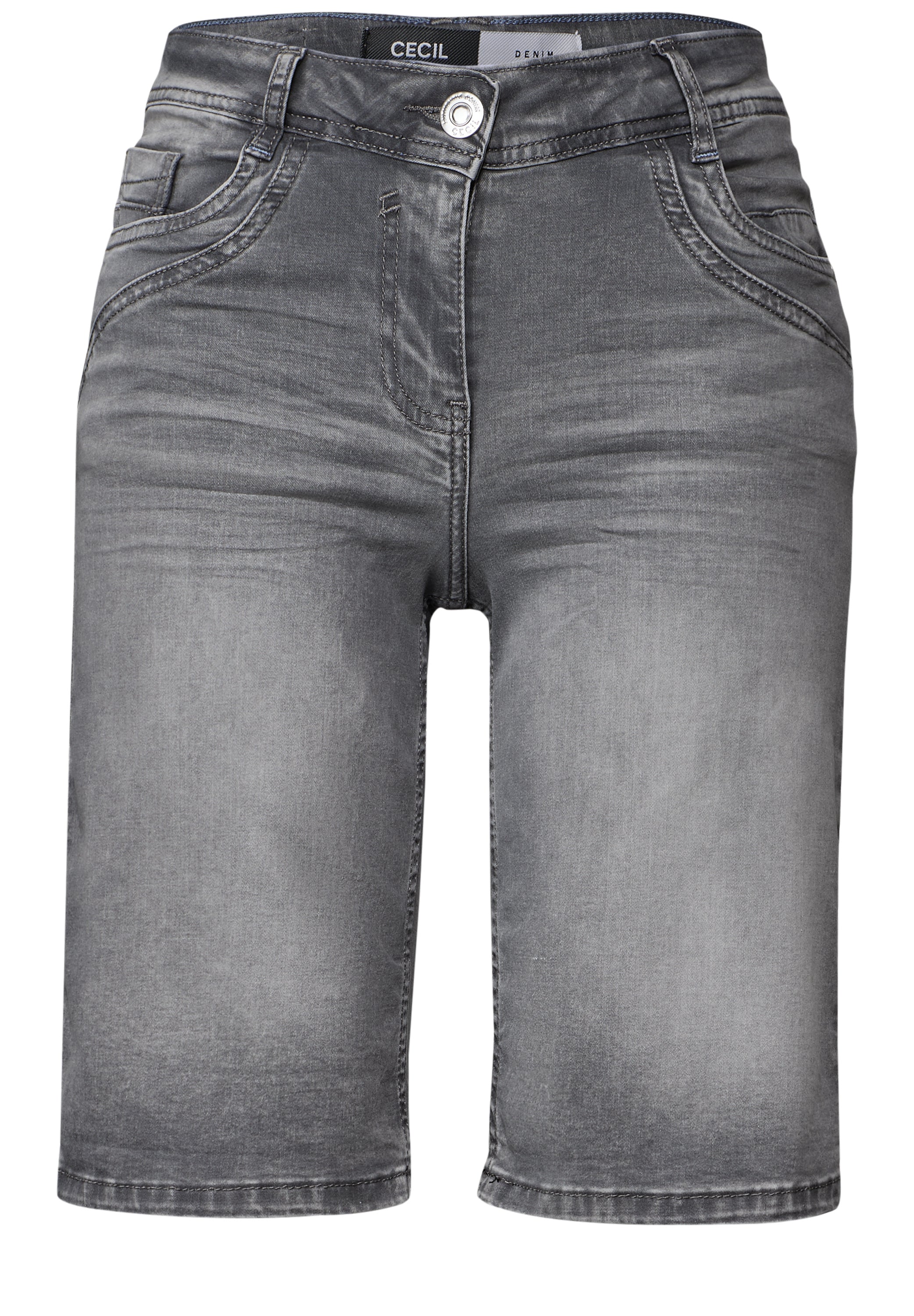 CECIL Damen Denim-Hose Scarlett Mid Waist Slim Legs mid grey used wash