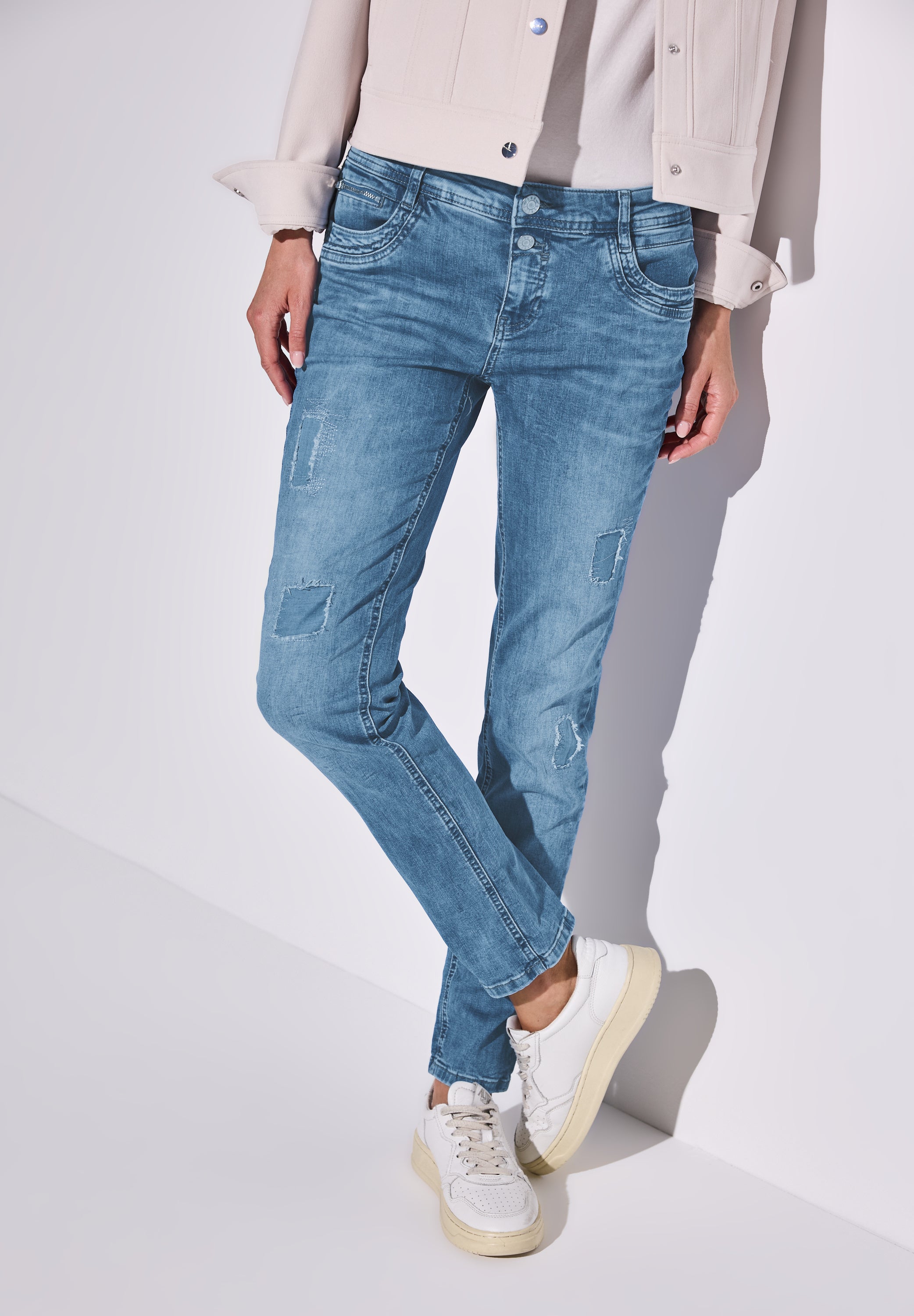 Street One Jane Jeans Damen Destroyed Slim Fit Mid Waist Stretch Denimhose