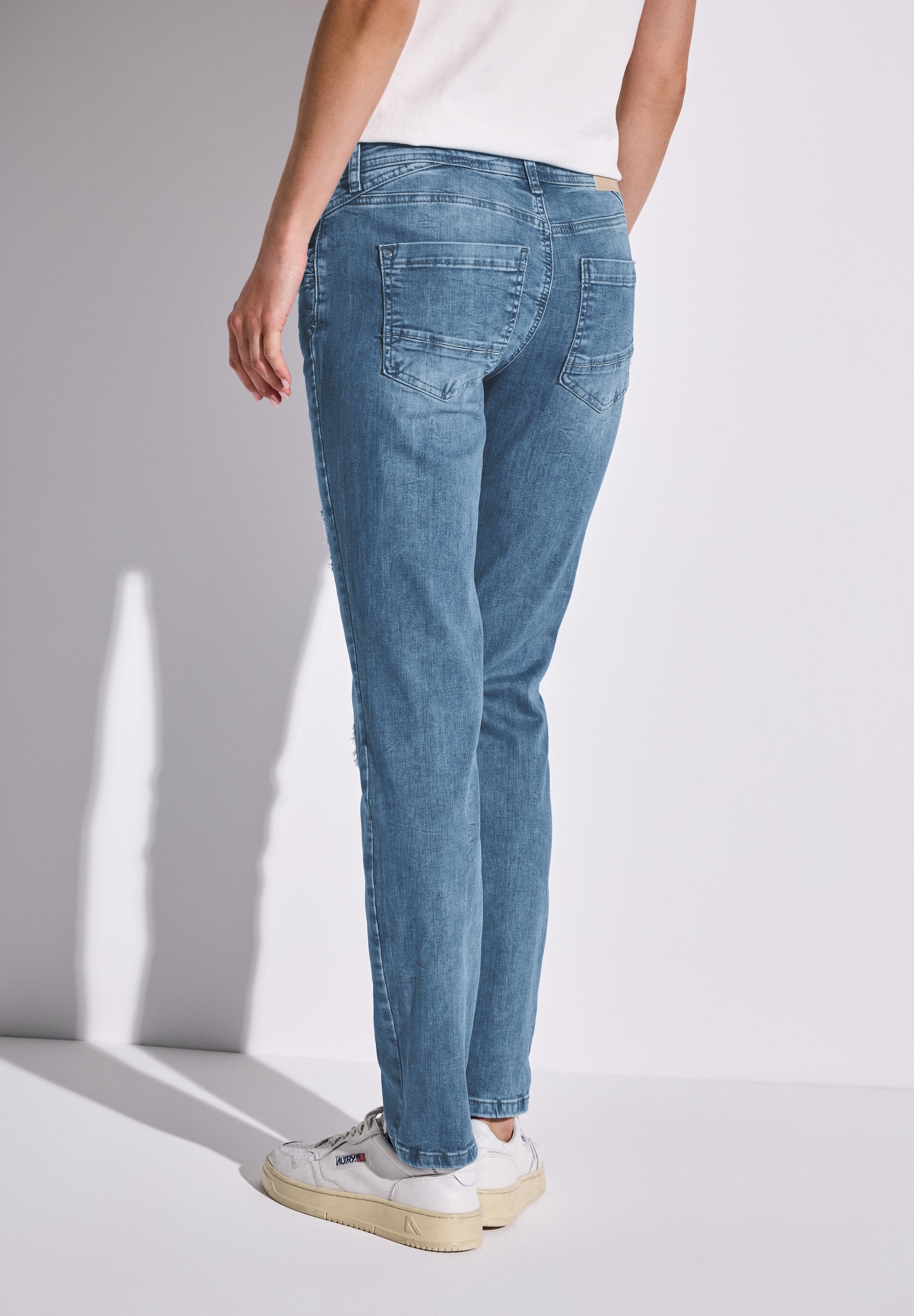 Street One Jane Jeans Damen Destroyed Slim Fit Mid Waist Stretch Denimhose
