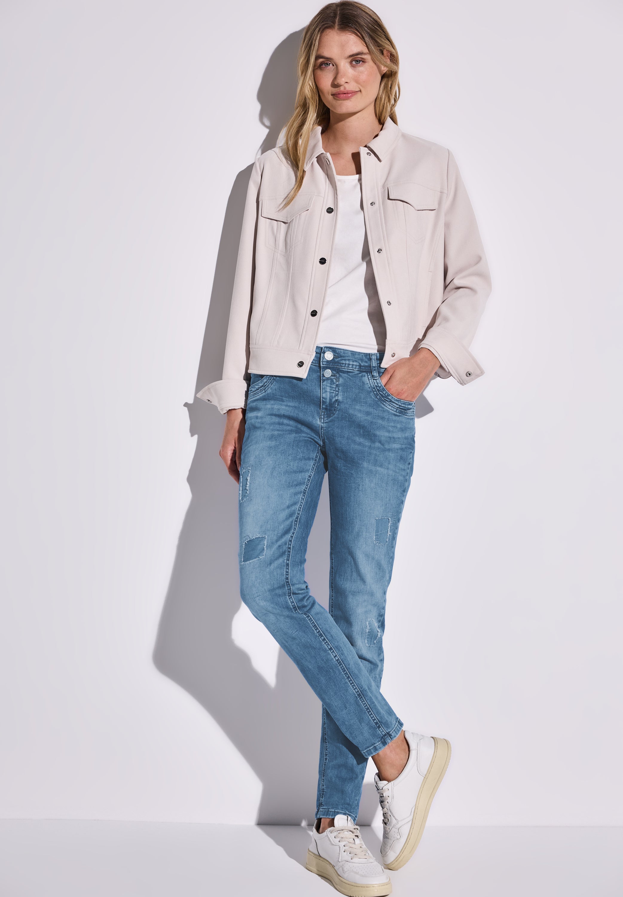 Street One Jane Jeans Damen Destroyed Slim Fit Mid Waist Stretch Denimhose