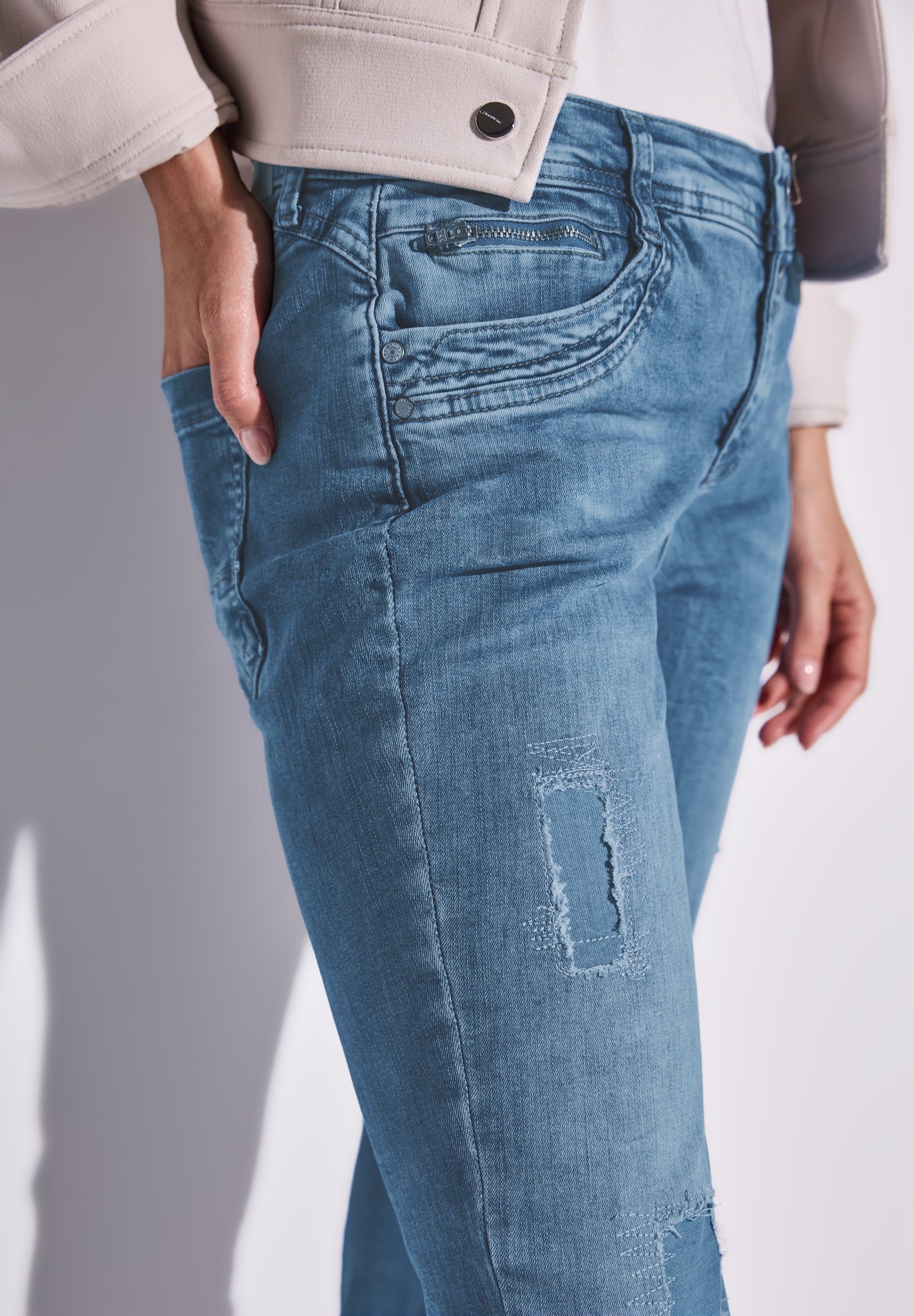 Street One Jane Jeans Damen Destroyed Slim Fit Mid Waist Stretch Denimhose