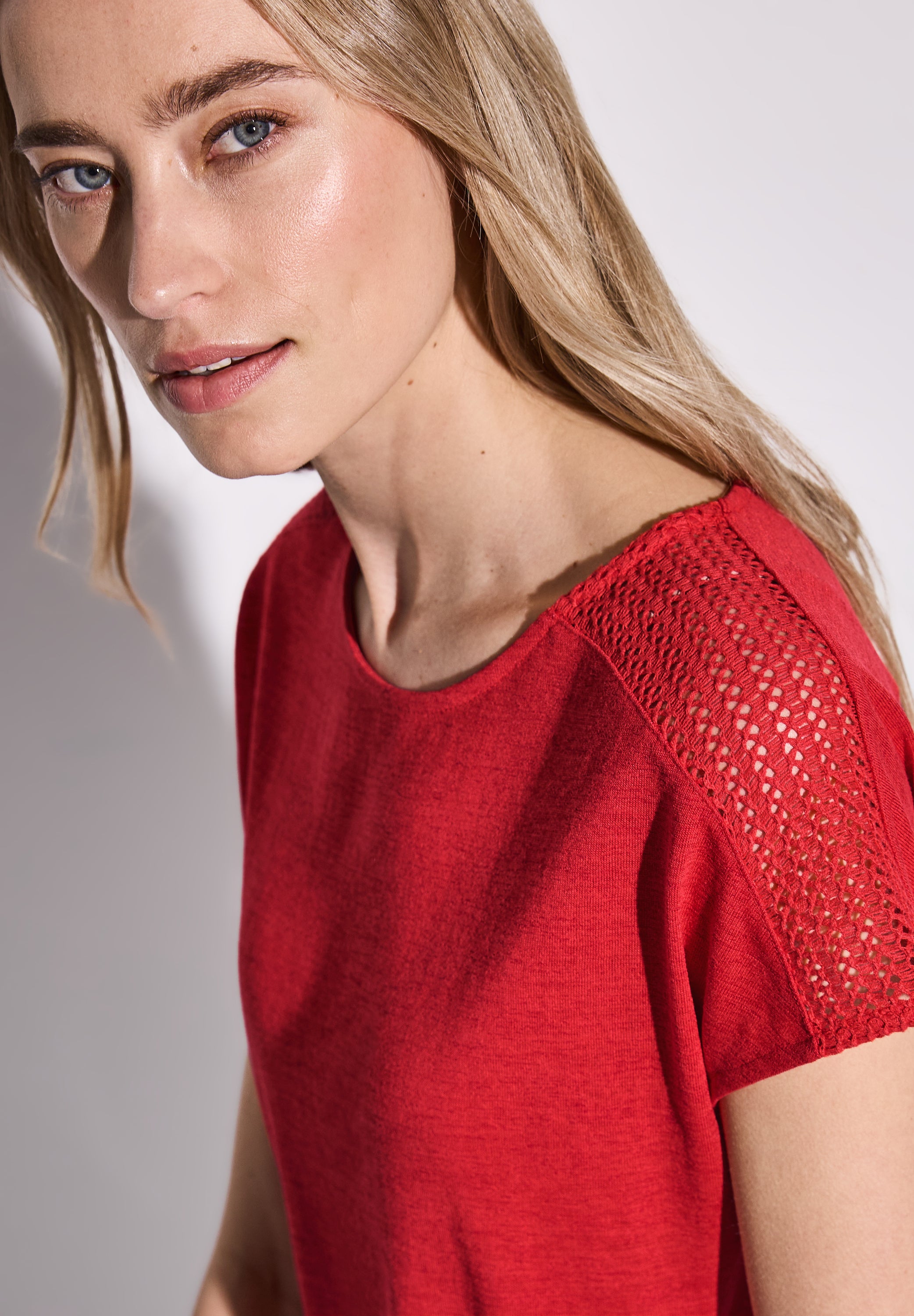 Street One Leinen-Look Shirt Damen mit Spitzendetails