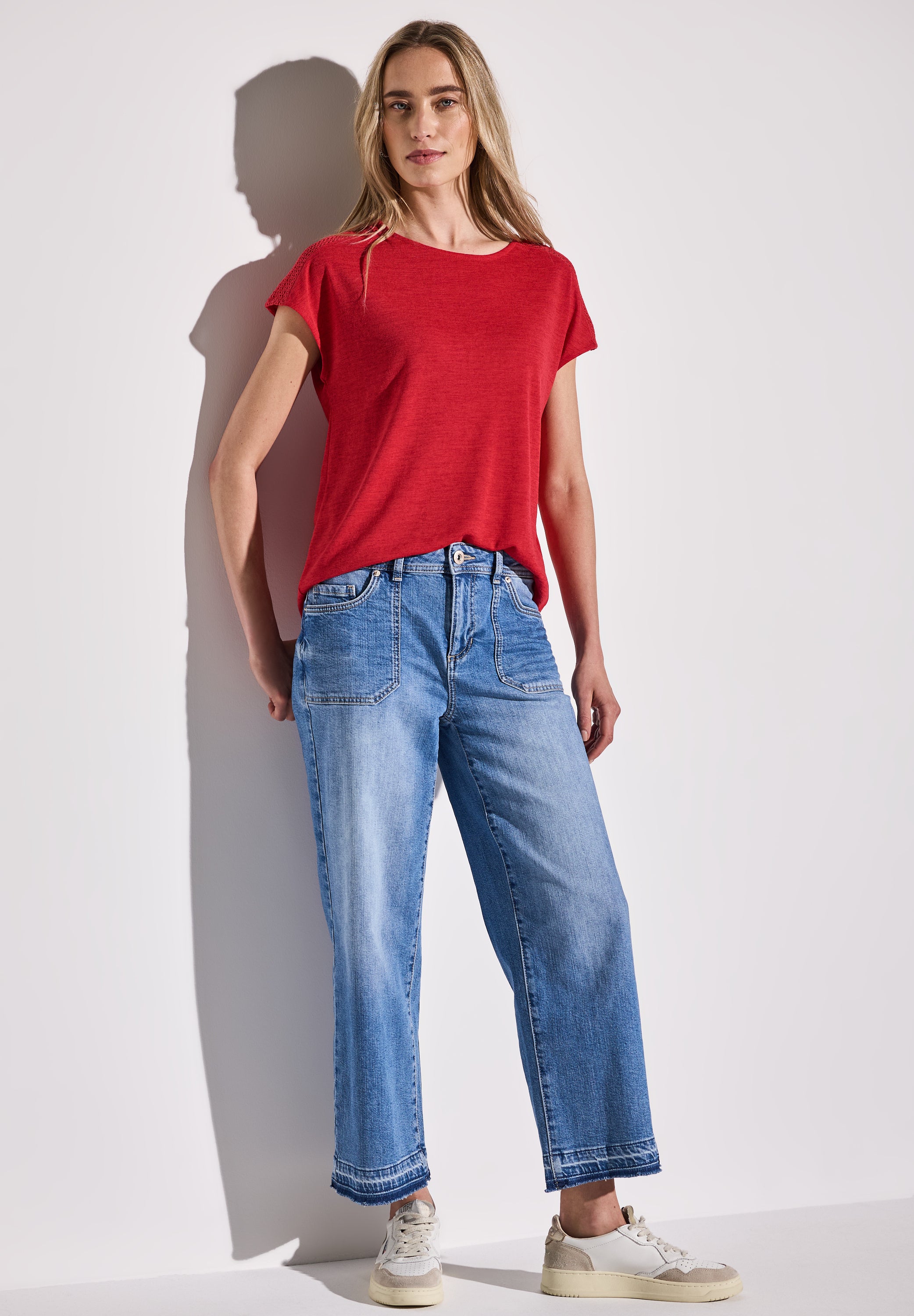 Street One Leinen-Look Shirt Damen mit Spitzendetails