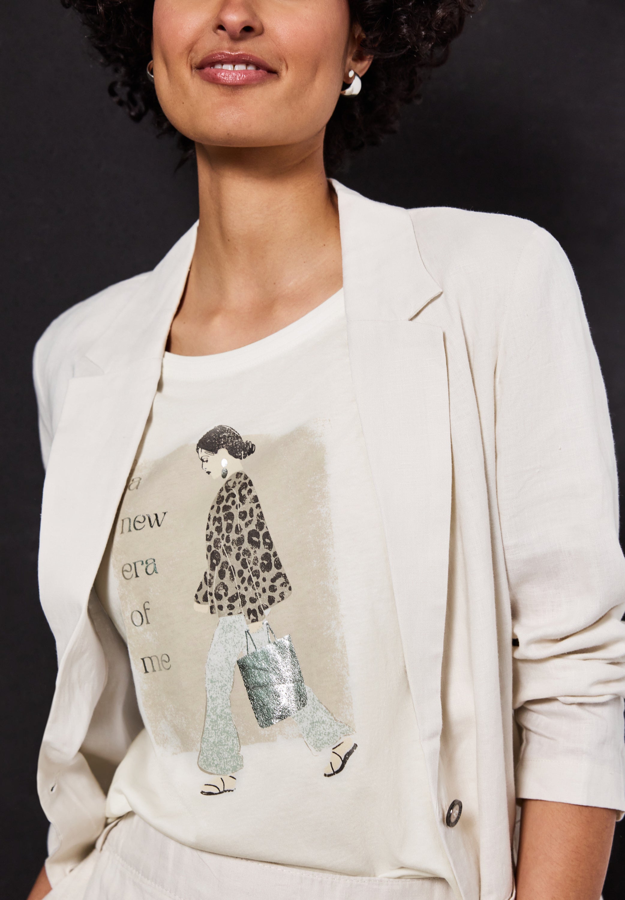 Street One Damen T-Shirt mit grafischem Print und Folien-Wording