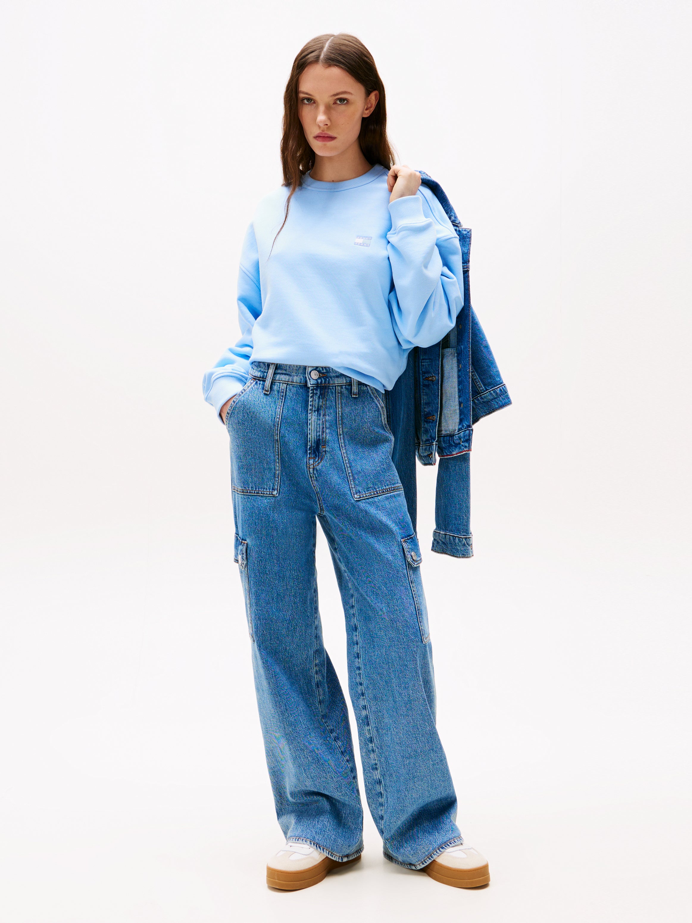 TheUR Baumwolle T-Shirt Damen Leichtes Pudriges Blau