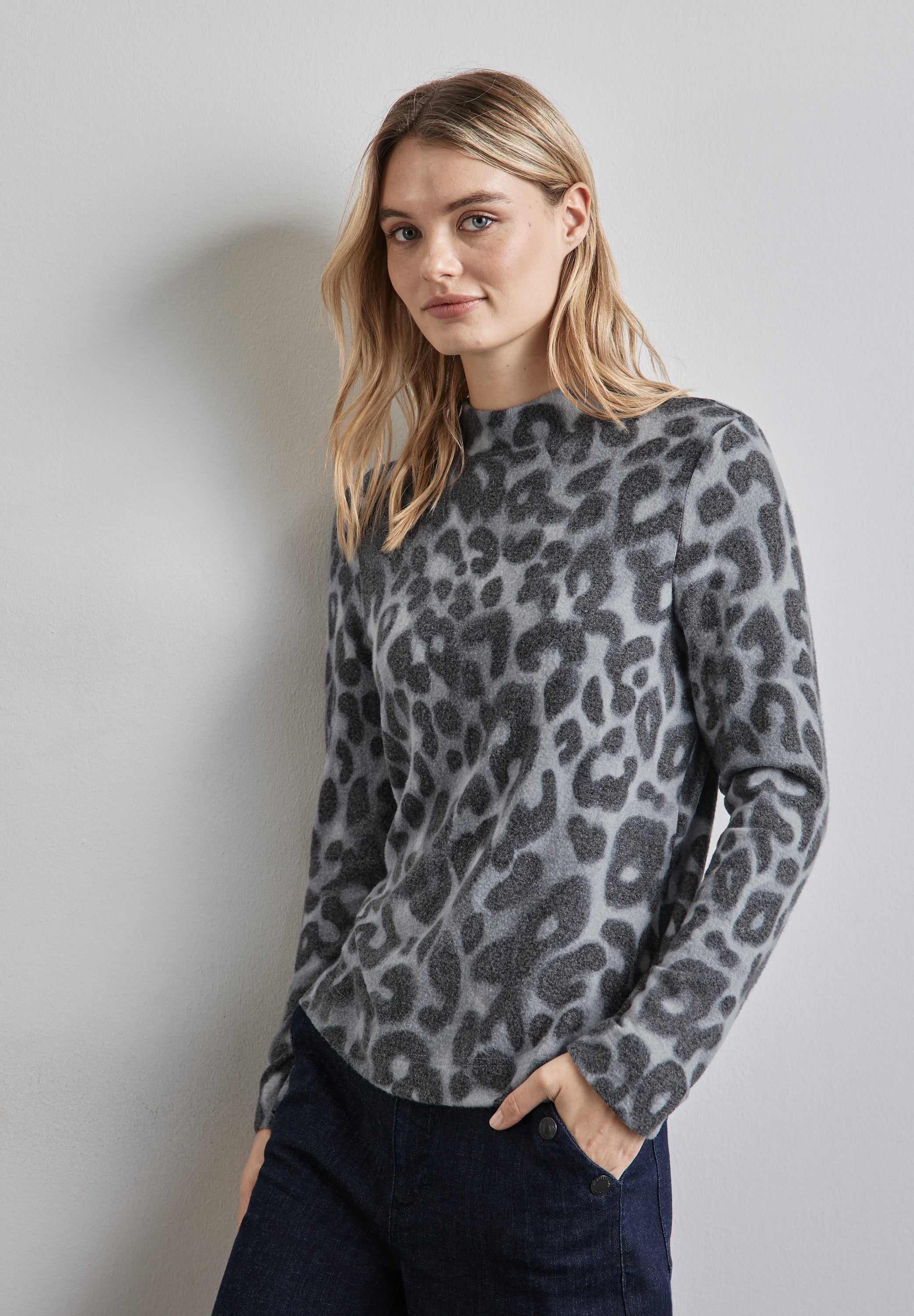 Street One Leo-Muster Turtleneck Shirt Damen Langarm Viskosemix Stretch