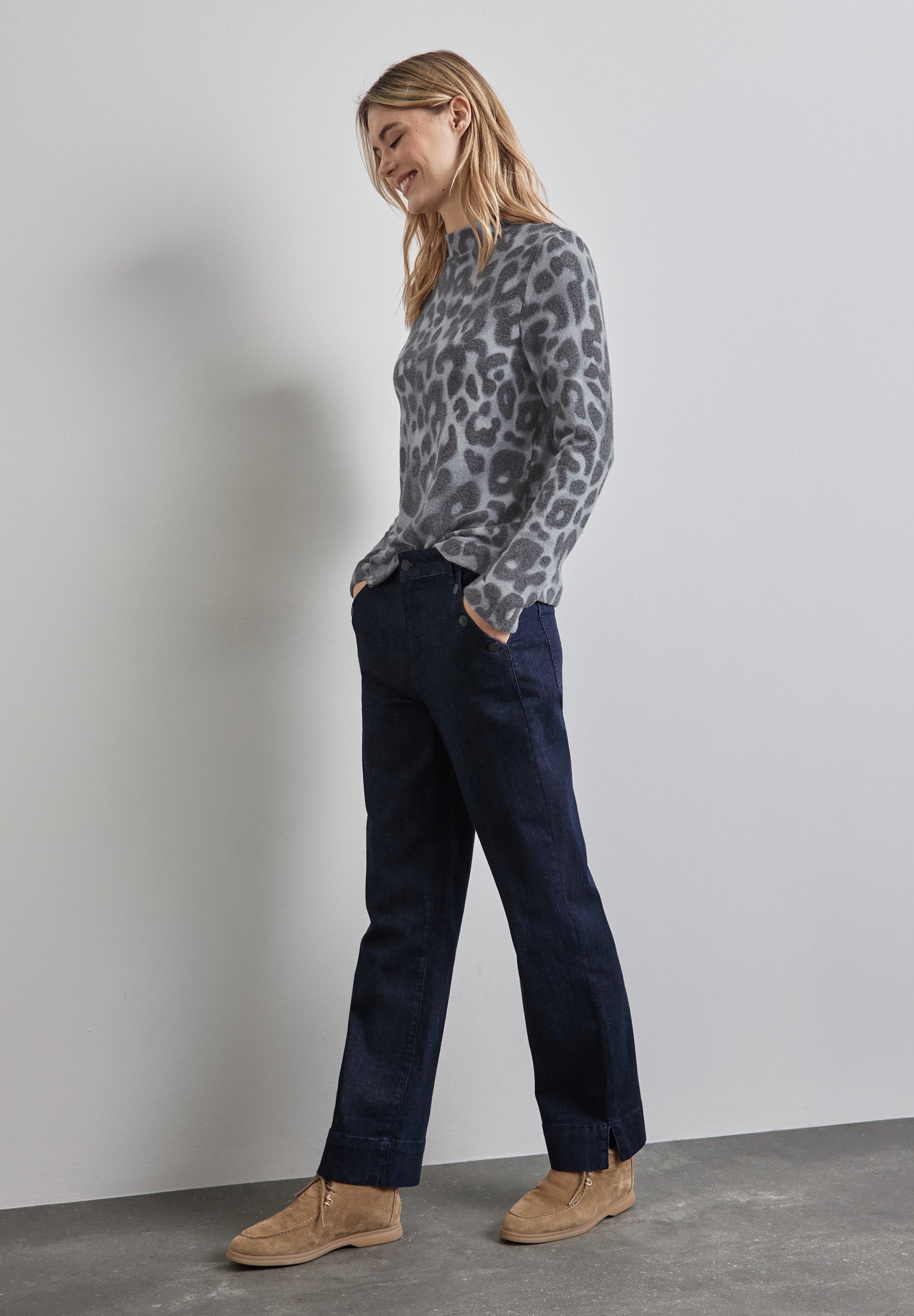 Street One Leo-Muster Turtleneck Shirt Damen Langarm Viskosemix Stretch