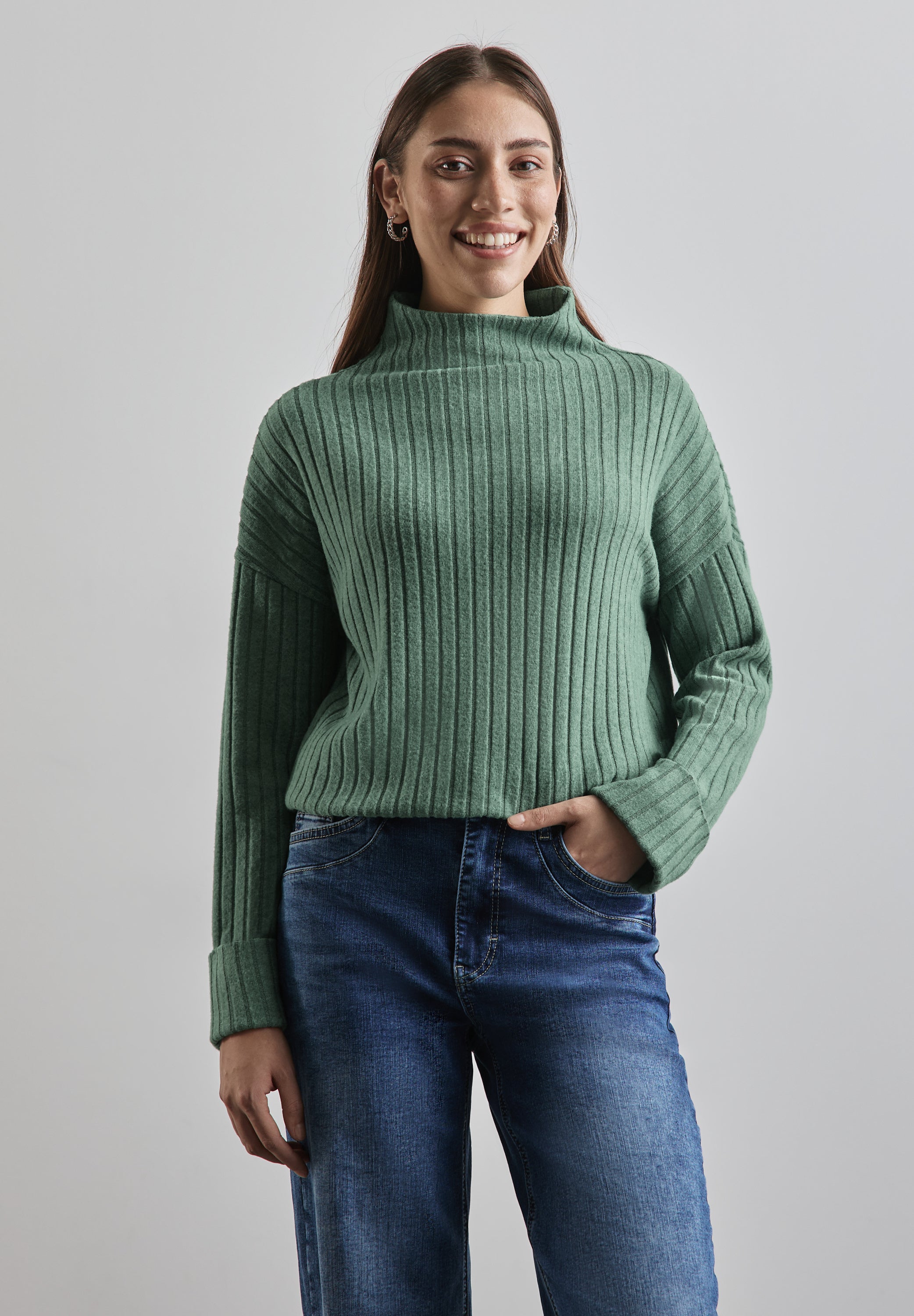 Street One Damenshirt Turtleneck Langarm Rippstruktur Stretchanteil