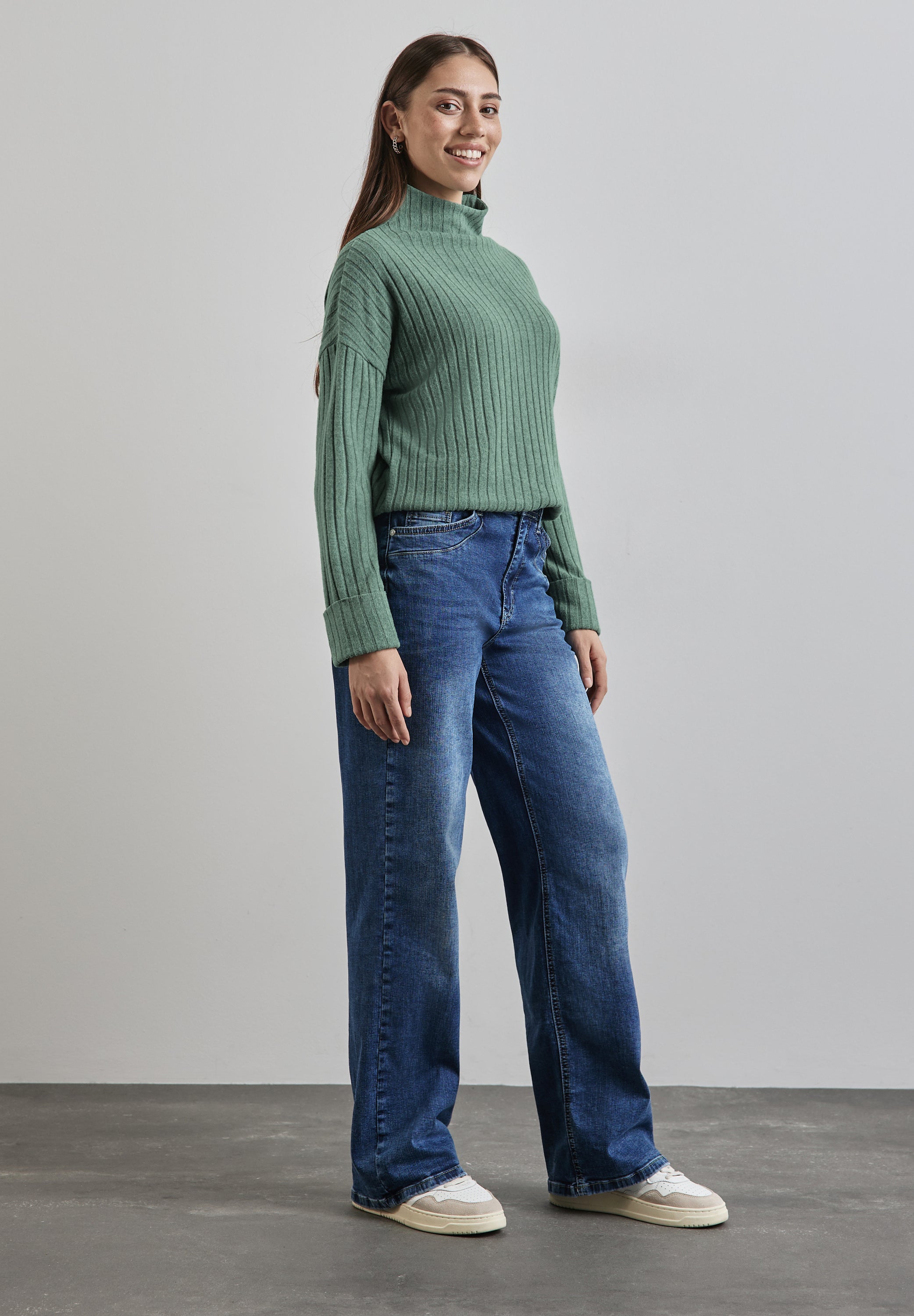 Street One Damenshirt Turtleneck Langarm Rippstruktur Stretchanteil