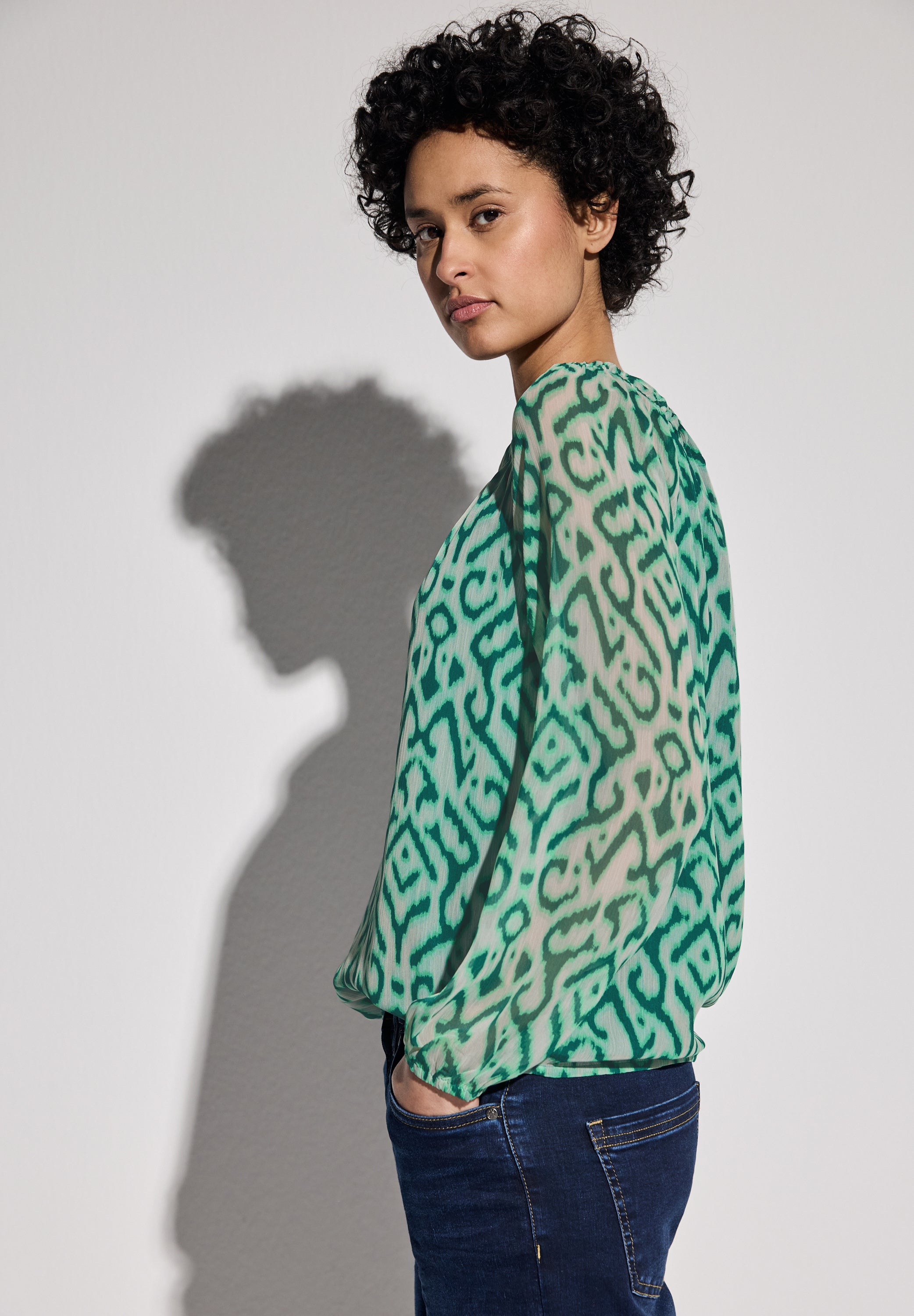 Street One Chiffon-Bluse Damen Grafisches Muster Raffungen