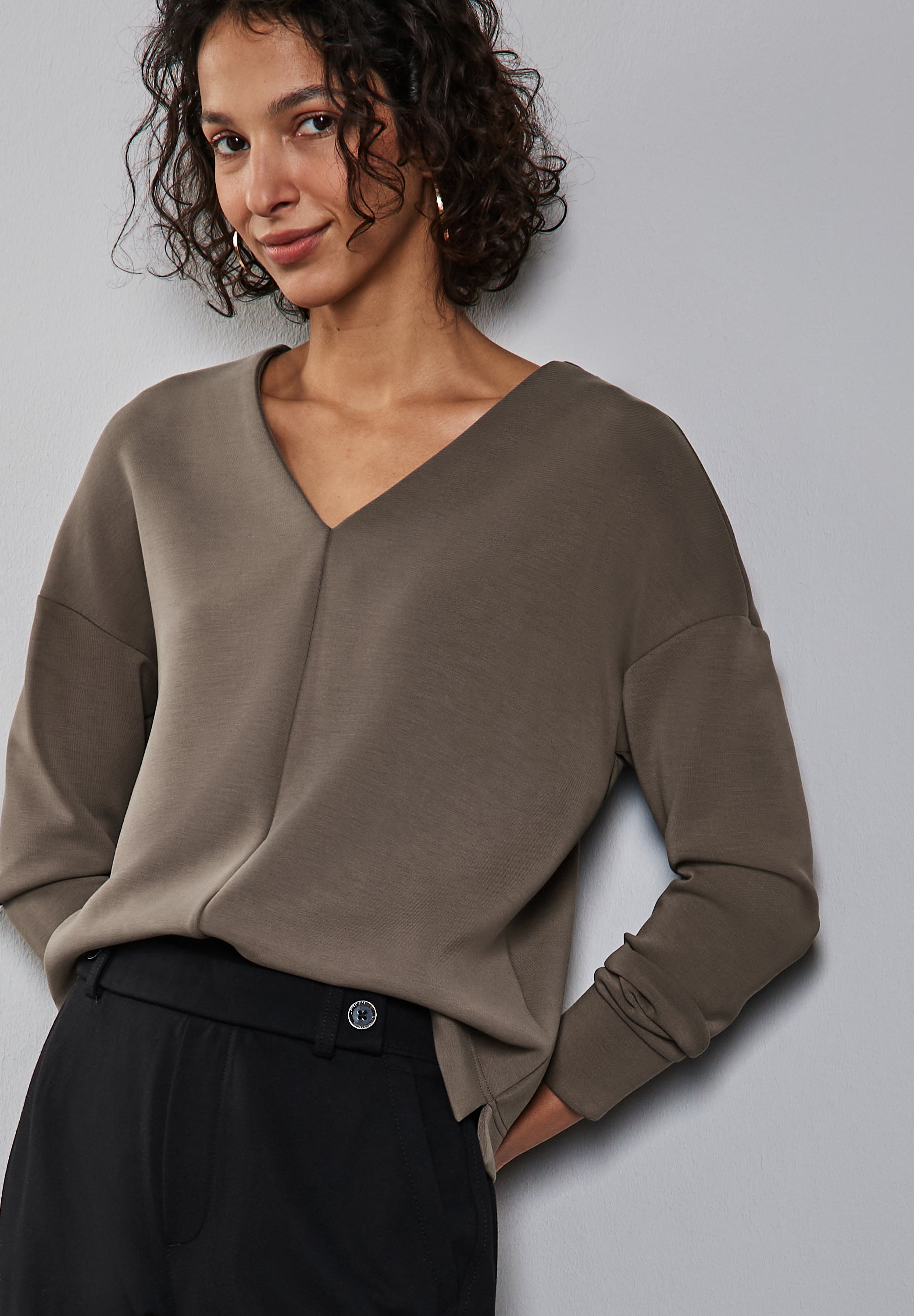 Street One Langarmshirt Damen Bequemes Modalmix mit V-Ausschnitt