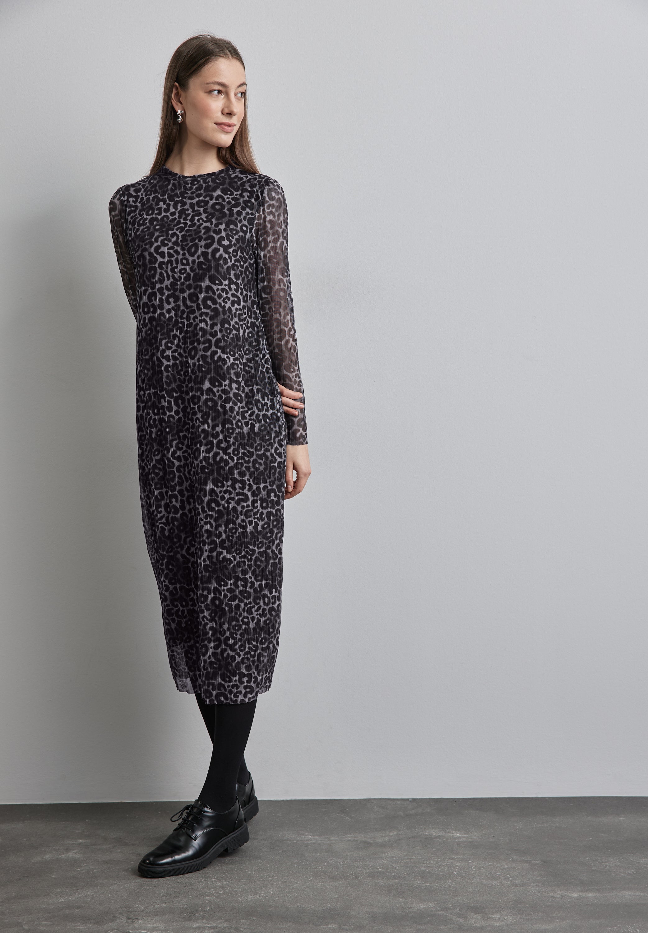 Street One Damen Mesh-Kleid Turtleneck Langarm Materialmix