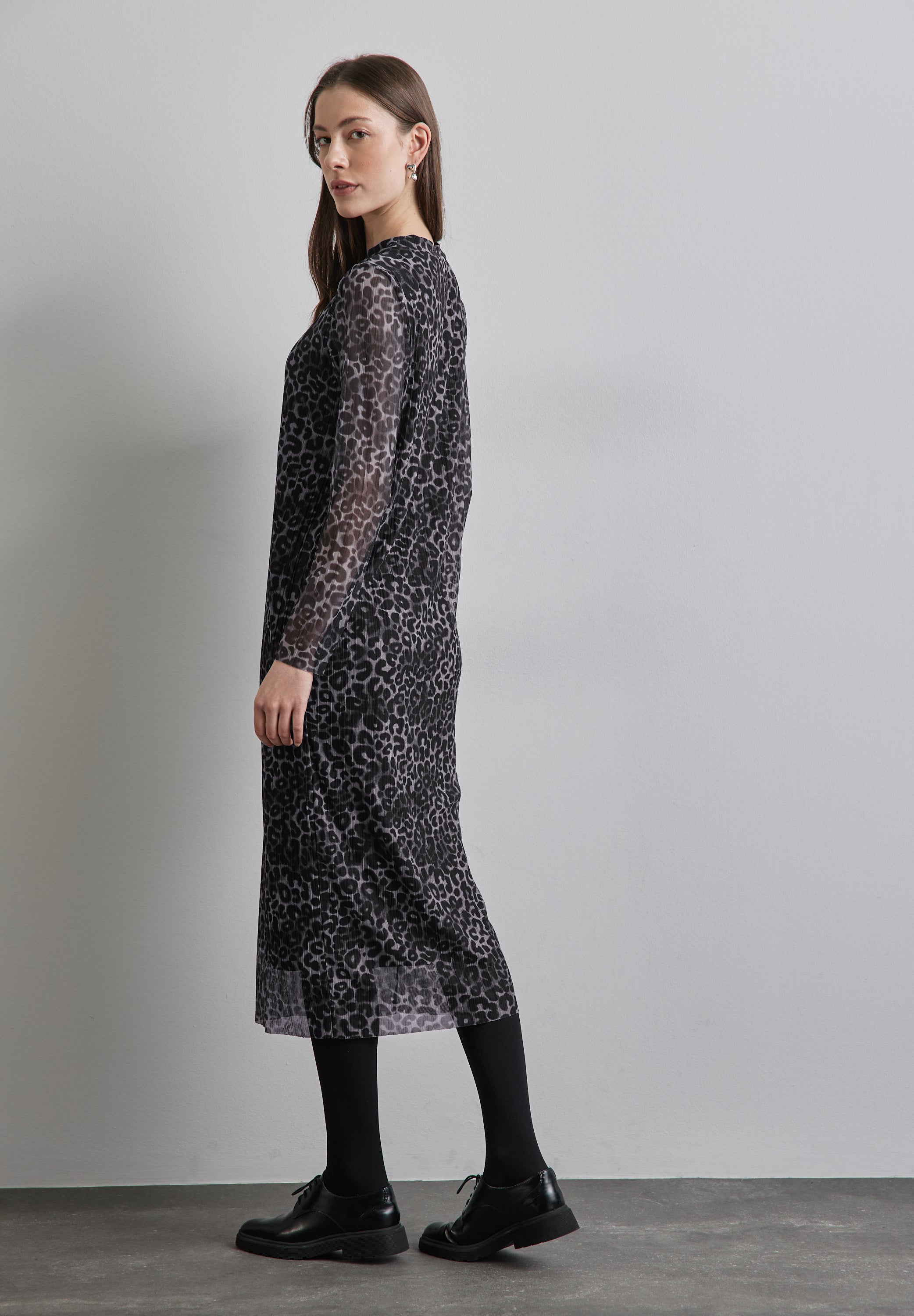 Street One Damen Mesh-Kleid Turtleneck Langarm Materialmix