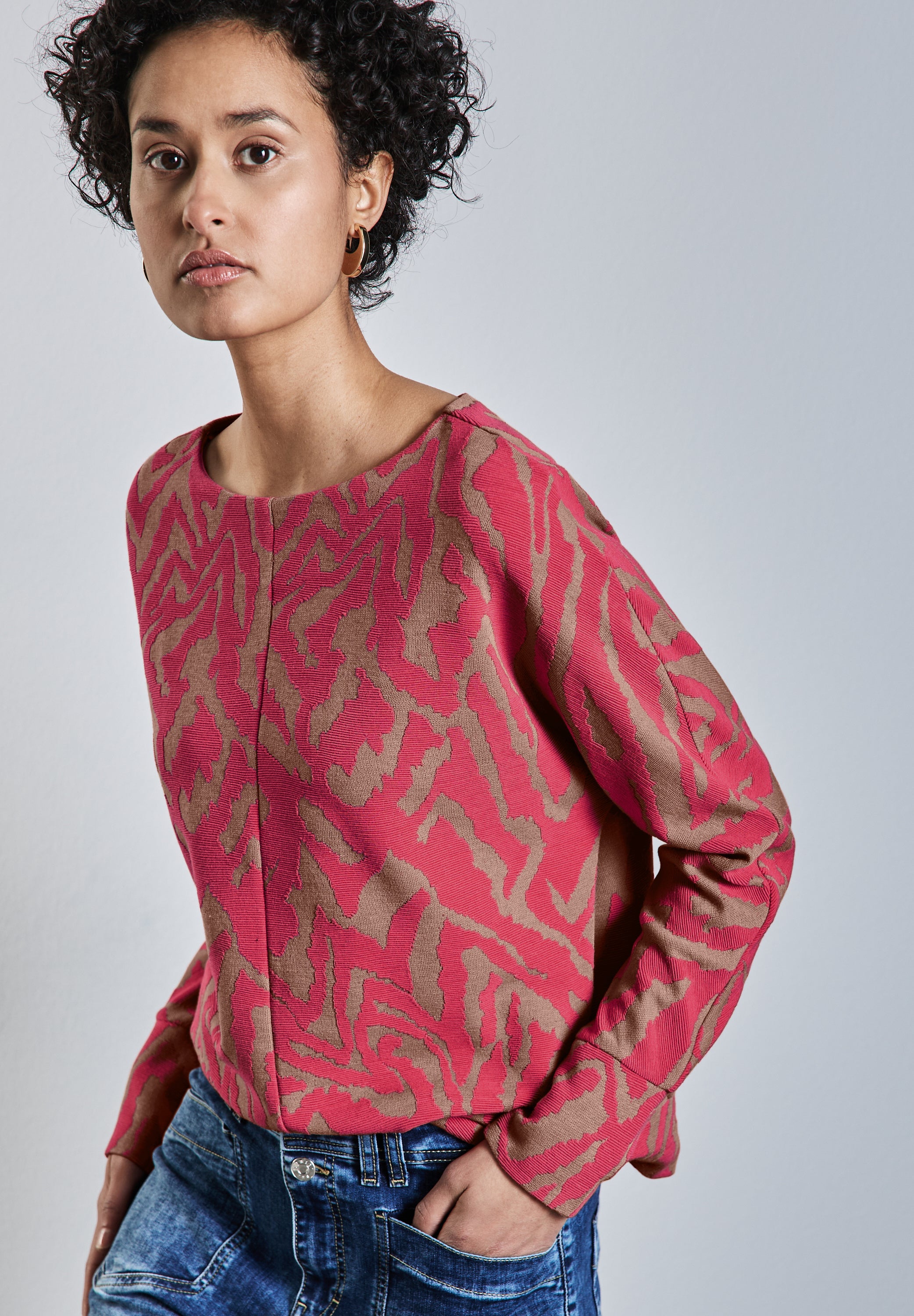 Street One Two-Tone Jacquard Shirt Damen Gemütlich Stretchmaterial