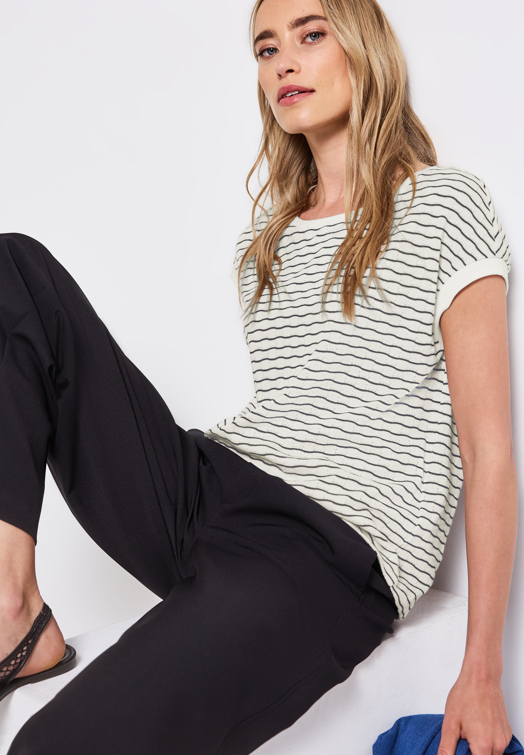 Street One Strick-Look Shirt Damen Wellenmuster Baumwollmix