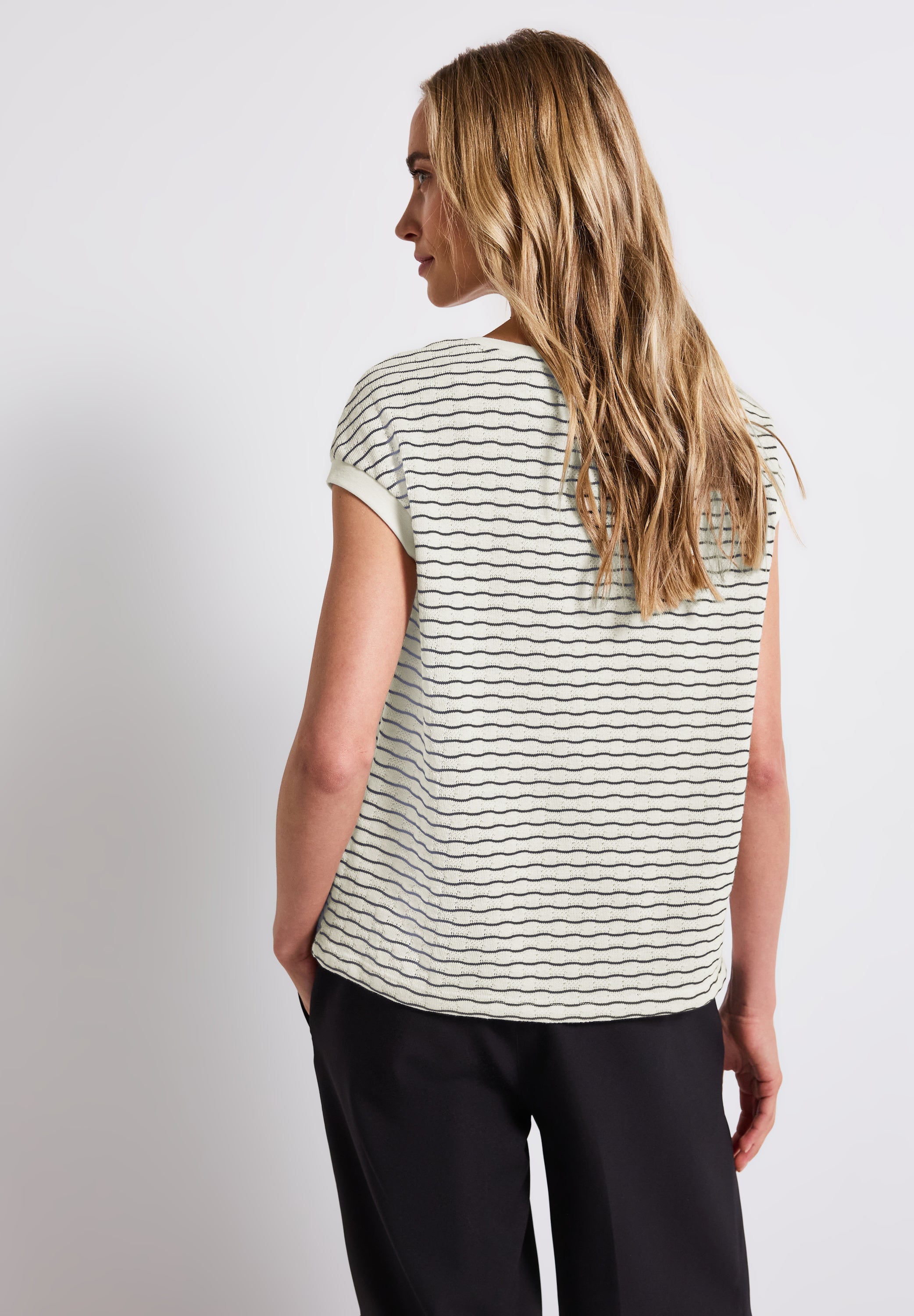 Street One Strick-Look Shirt Damen Wellenmuster Baumwollmix
