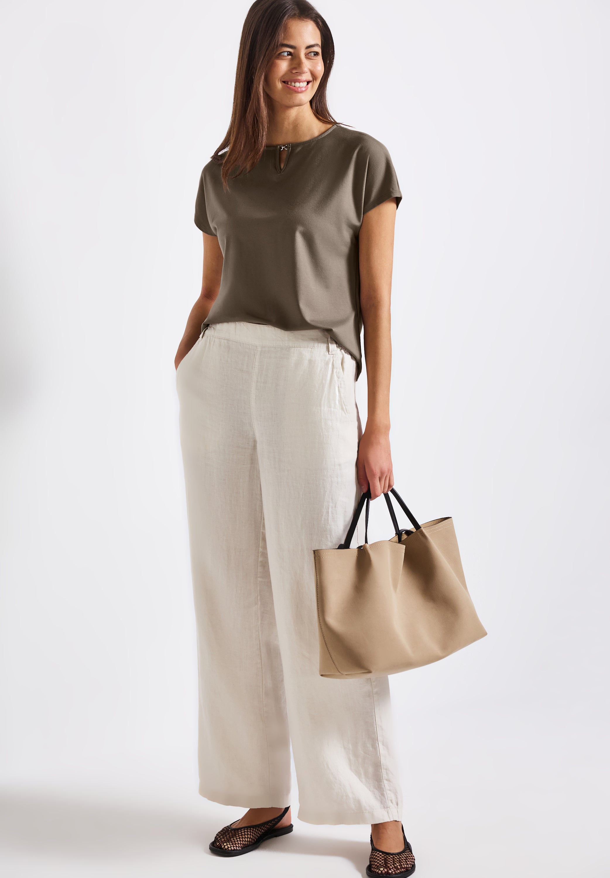 Street One Sommer-Shirt Damen mit Cut-Out am U-Boot-Ausschnitt