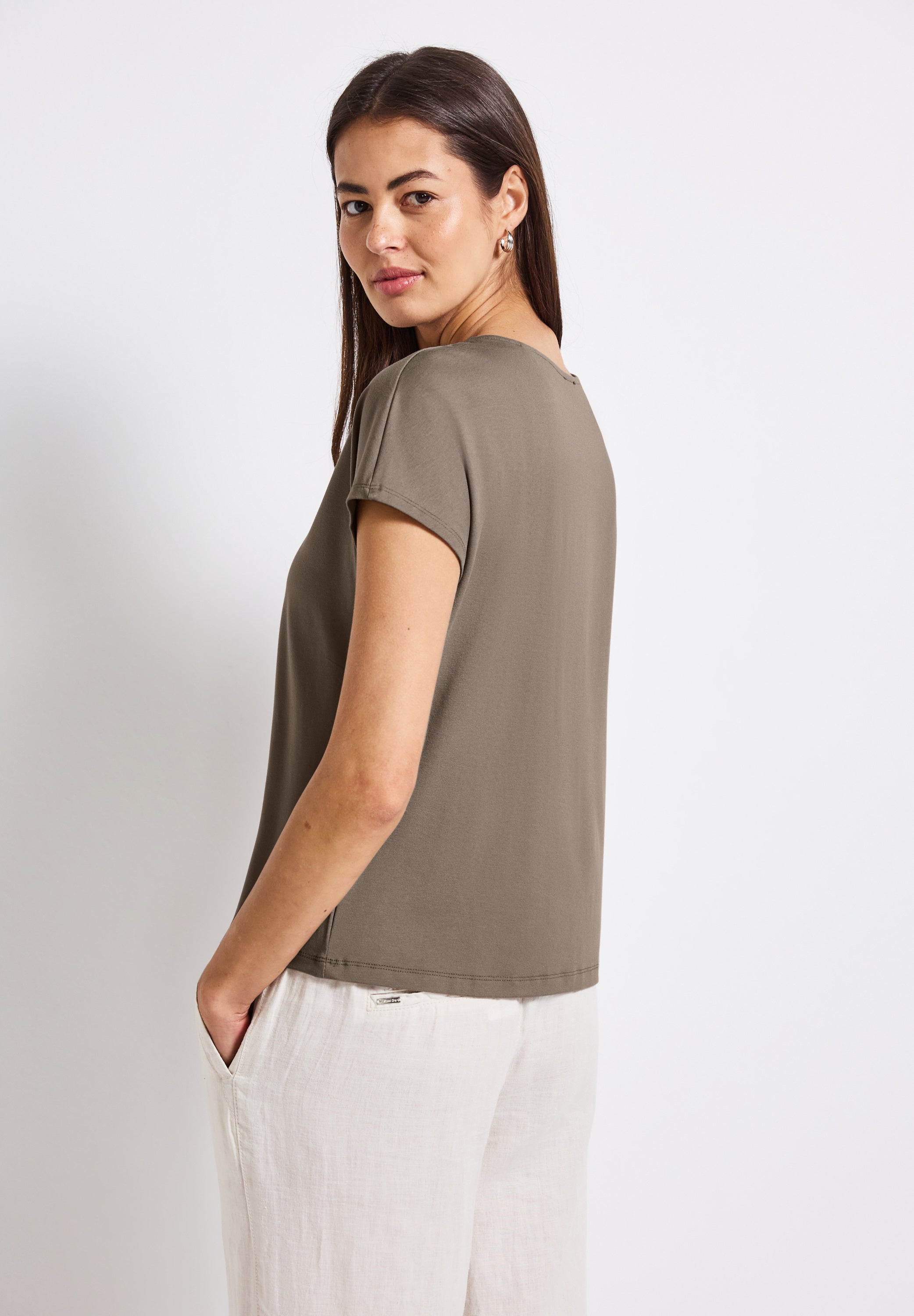 Street One Sommer-Shirt Damen mit Cut-Out am U-Boot-Ausschnitt