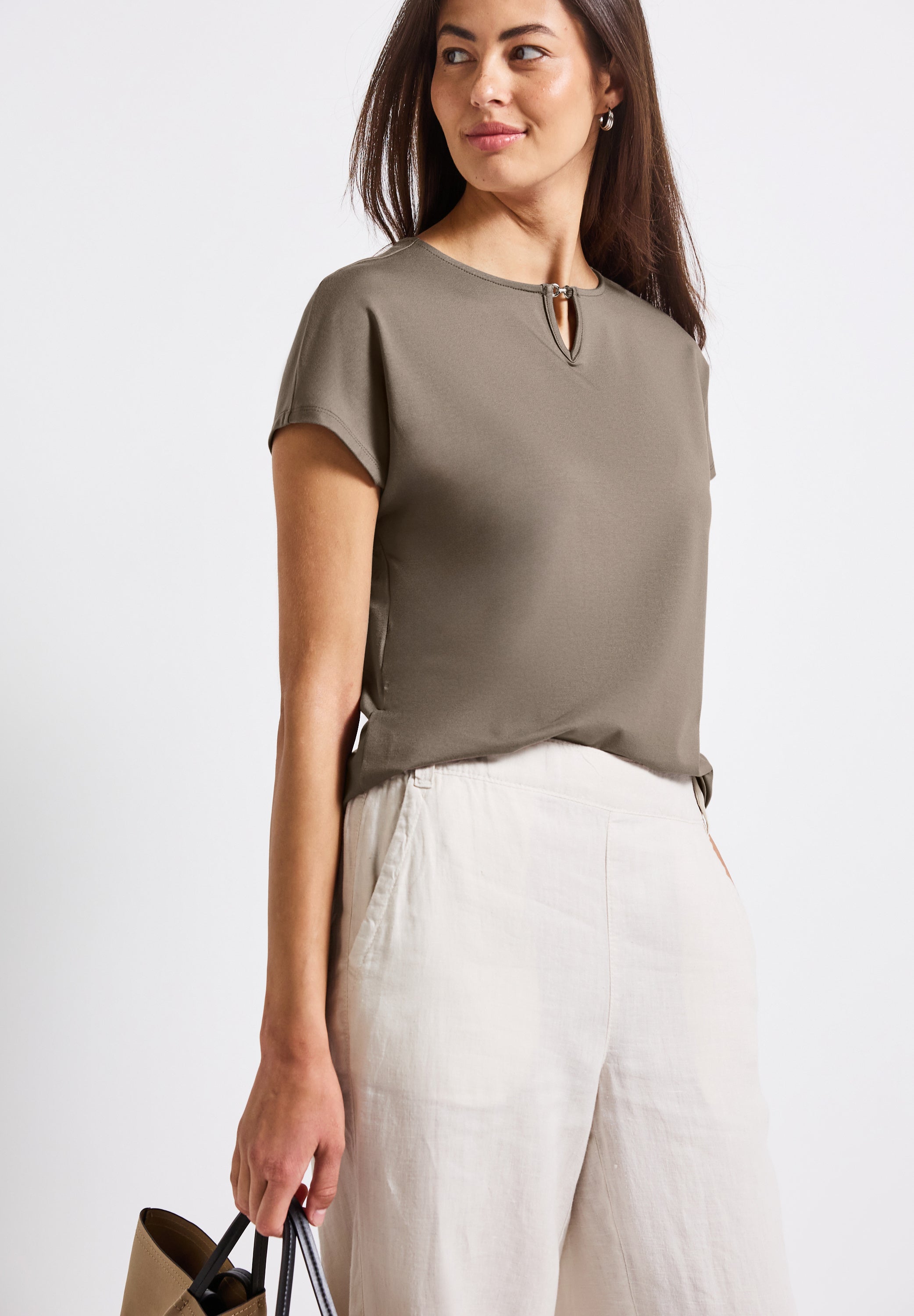 Street One Sommer-Shirt Damen mit Cut-Out am U-Boot-Ausschnitt