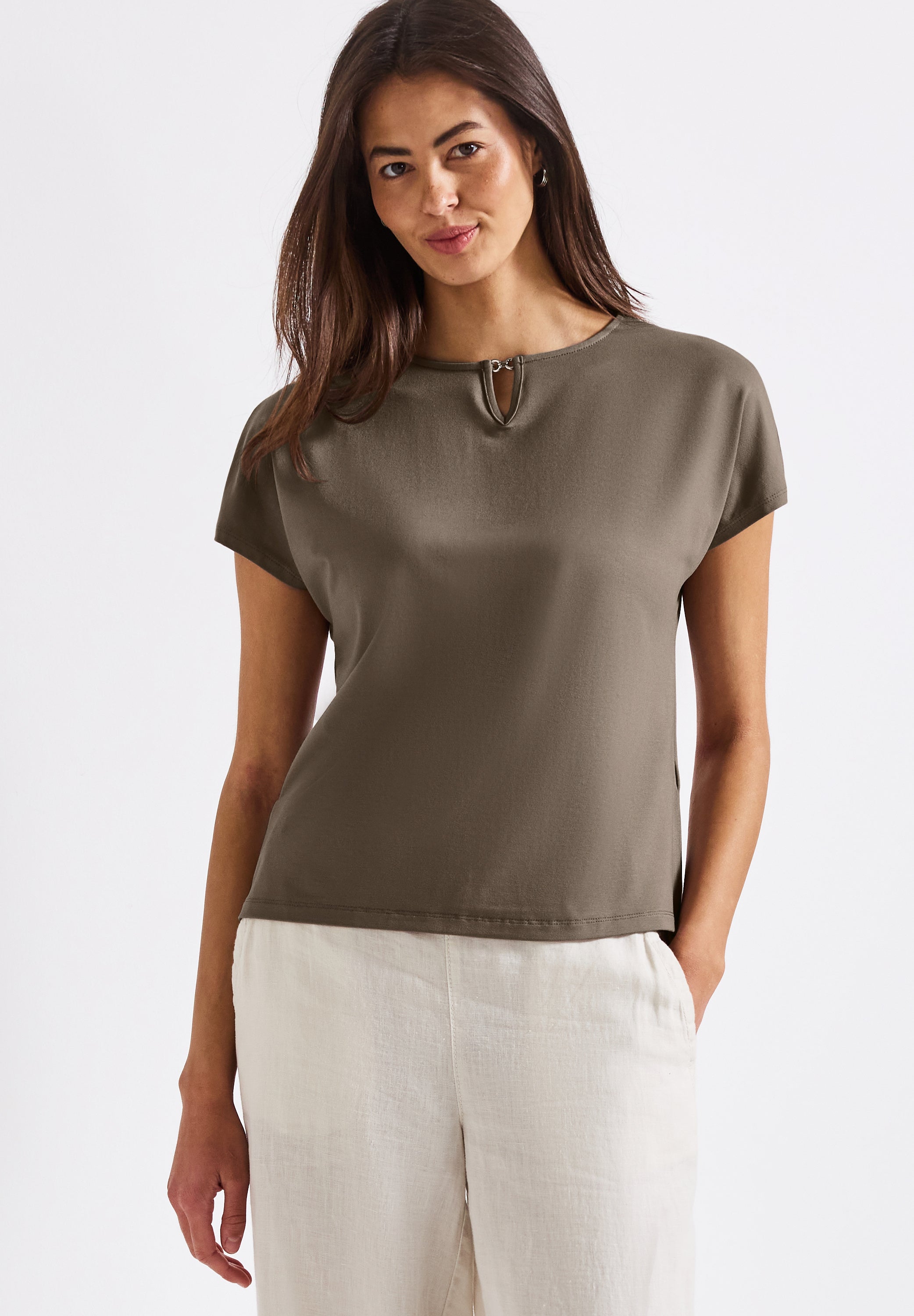 Street One Sommer-Shirt Damen mit Cut-Out am U-Boot-Ausschnitt