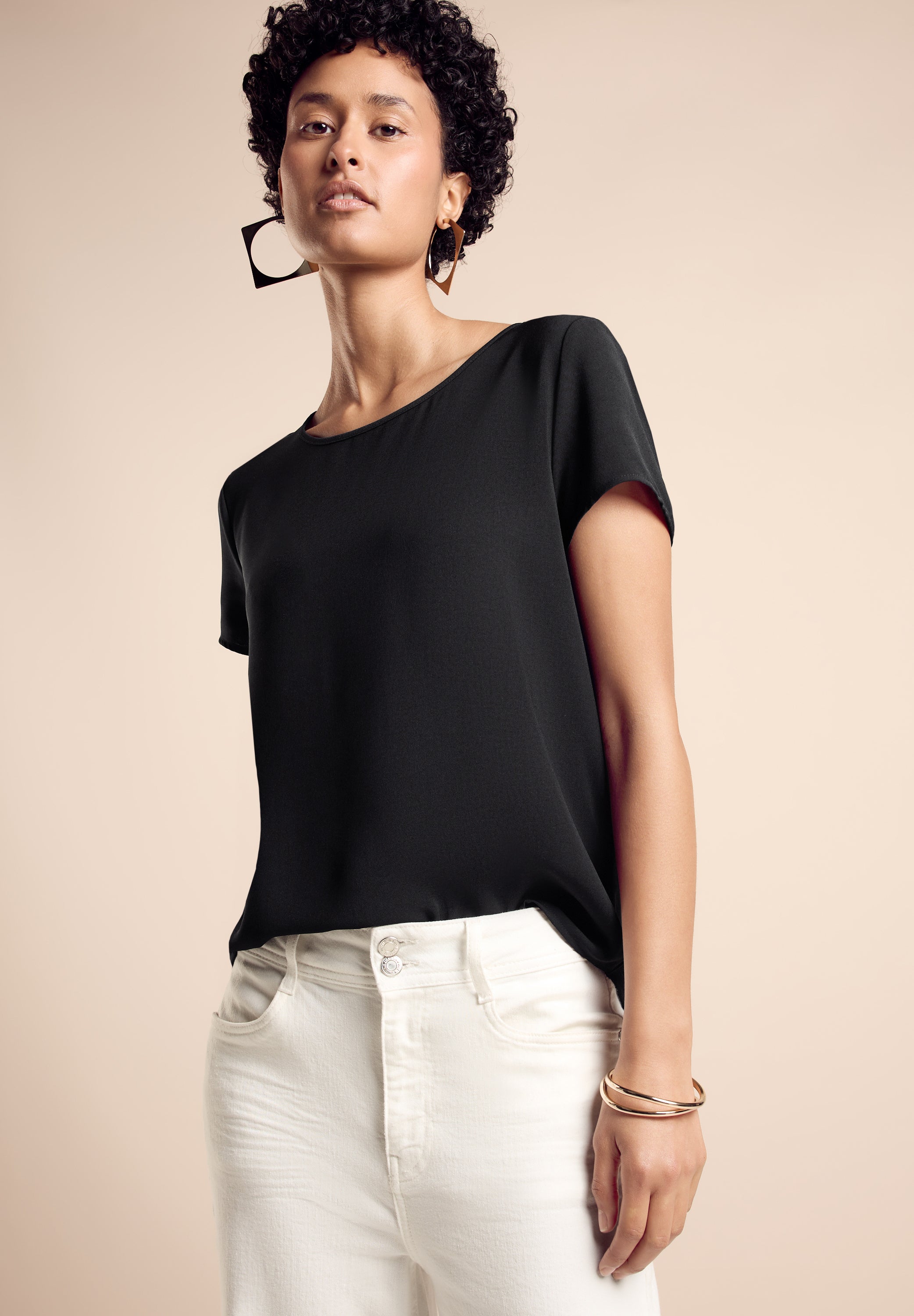 Street One Damen T-Shirt Sommerlich Leicht Rundhalsausschnitt Reißverschluss