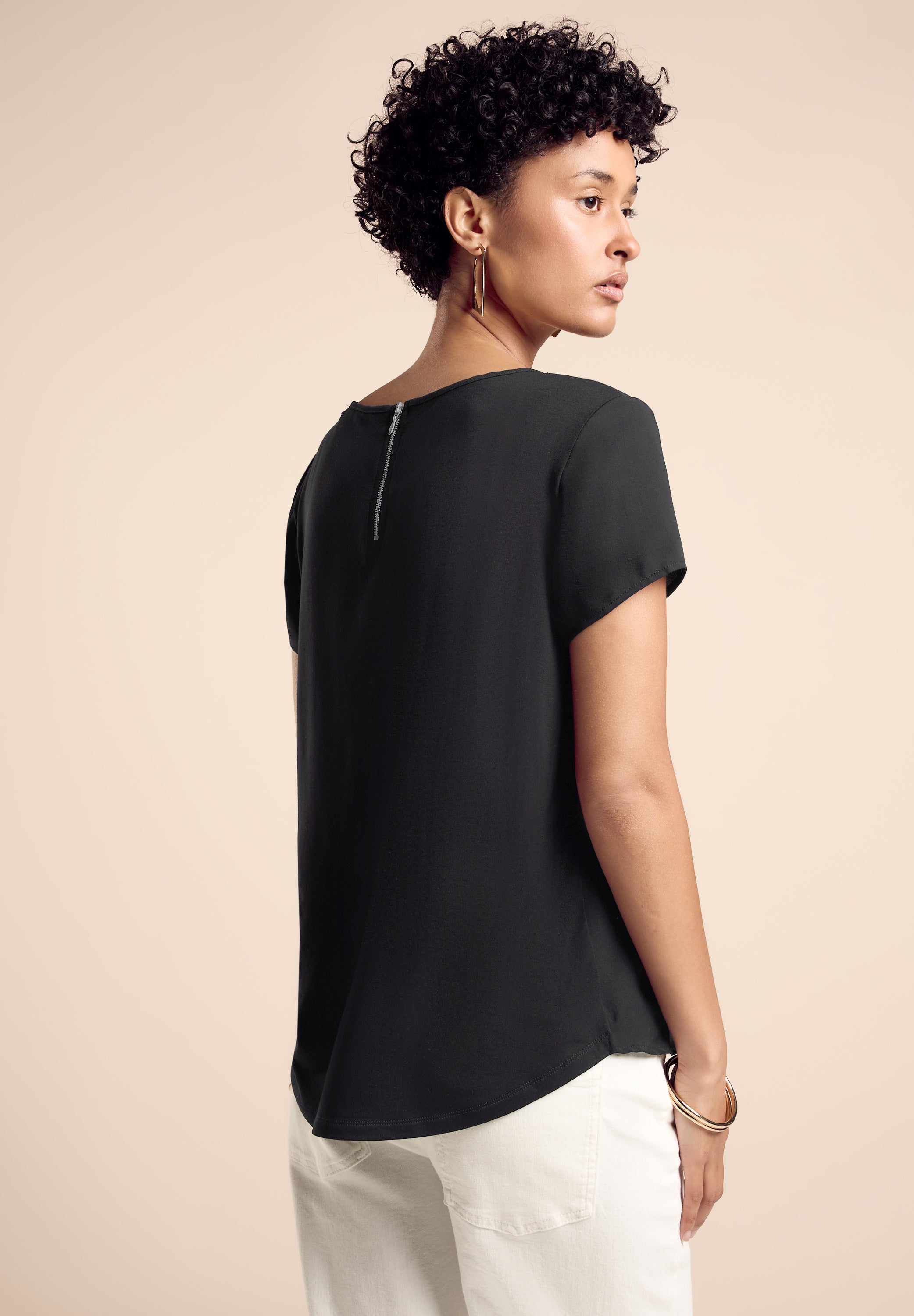 Street One Damen T-Shirt Sommerlich Leicht Rundhalsausschnitt Reißverschluss