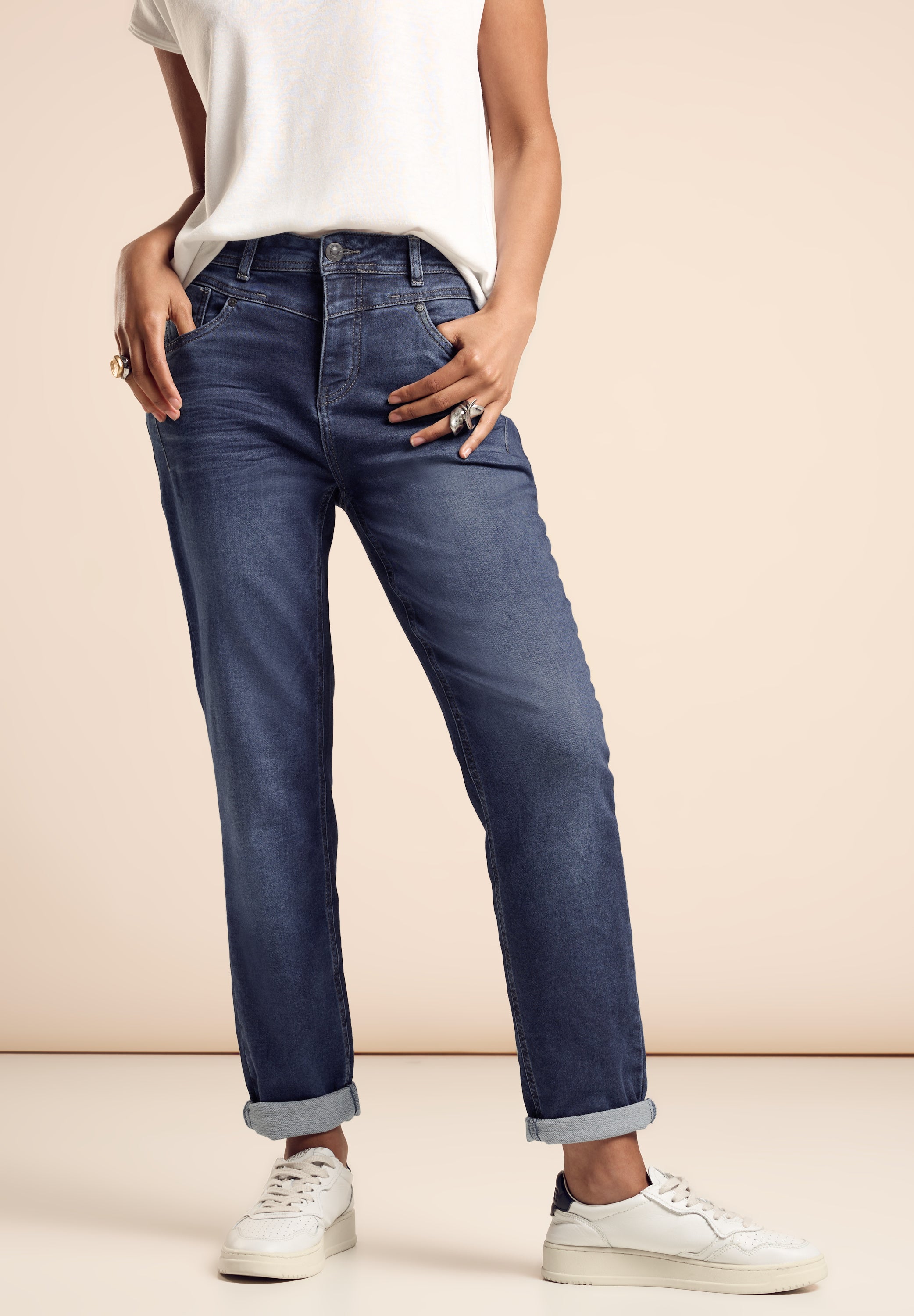 Street One Mom-Jeans Damen High Waist Slim Leg Blau