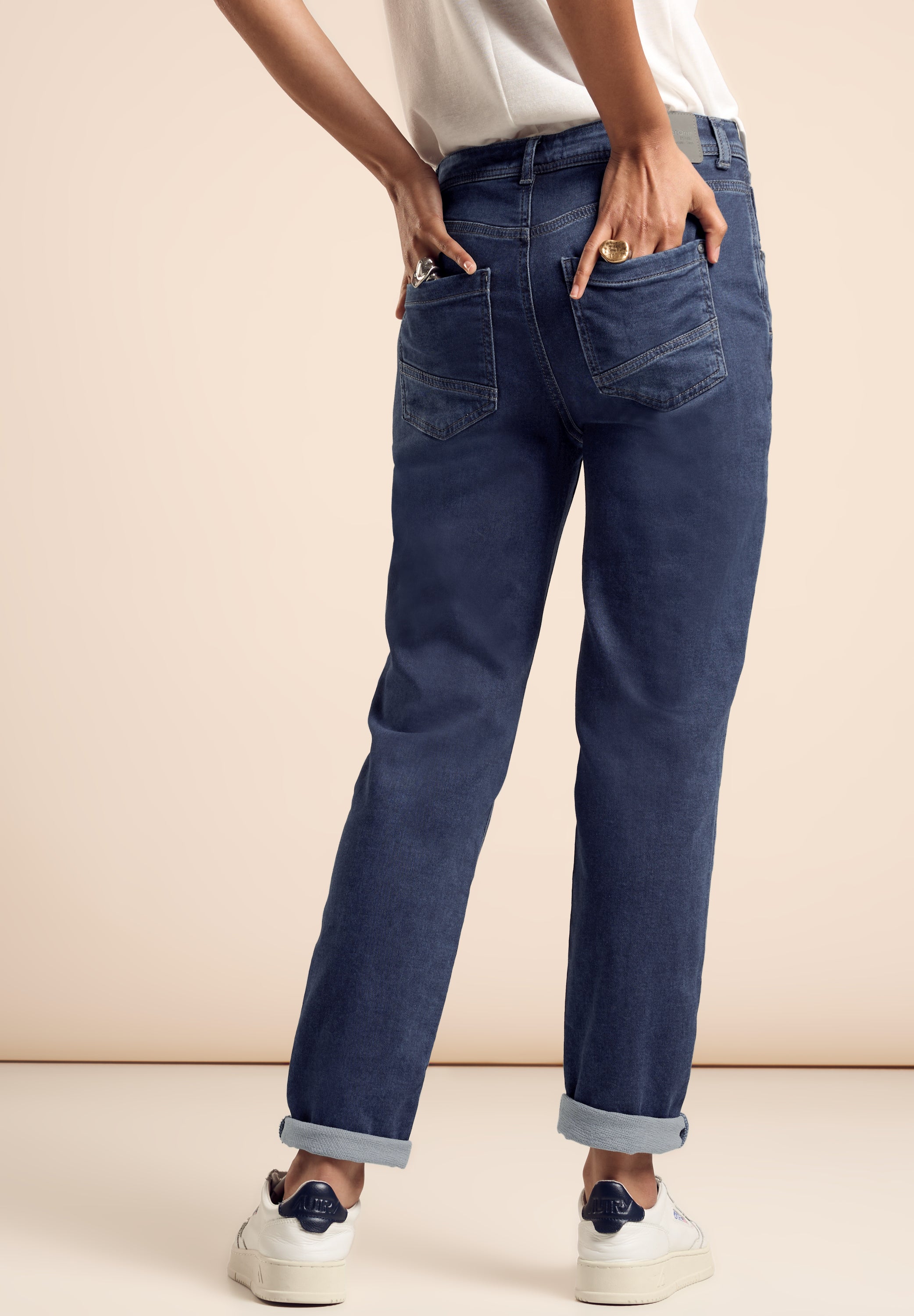 Street One Mom-Jeans Damen High Waist Slim Leg Blau
