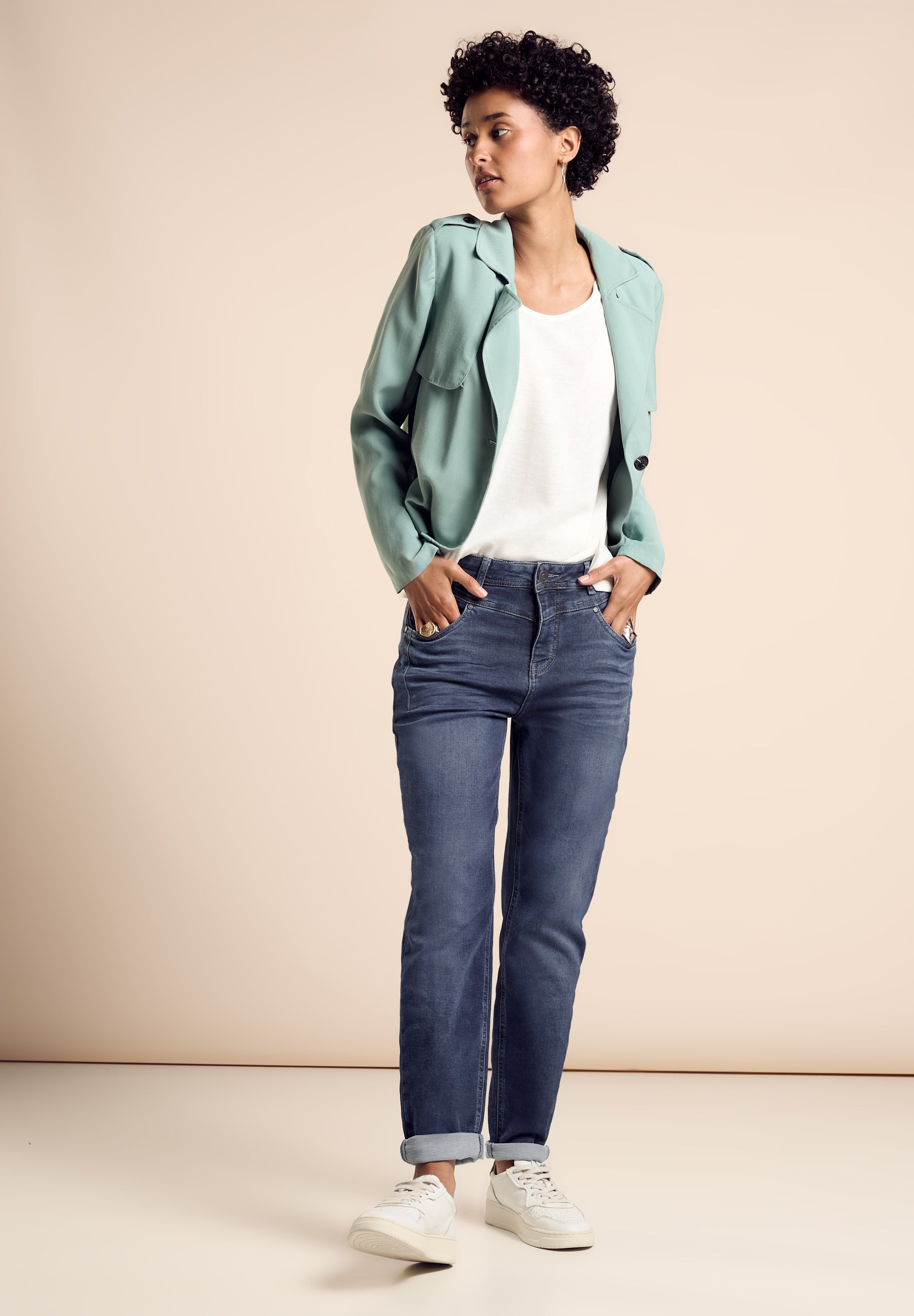 Street One Mom-Jeans Damen High Waist Slim Leg Blau