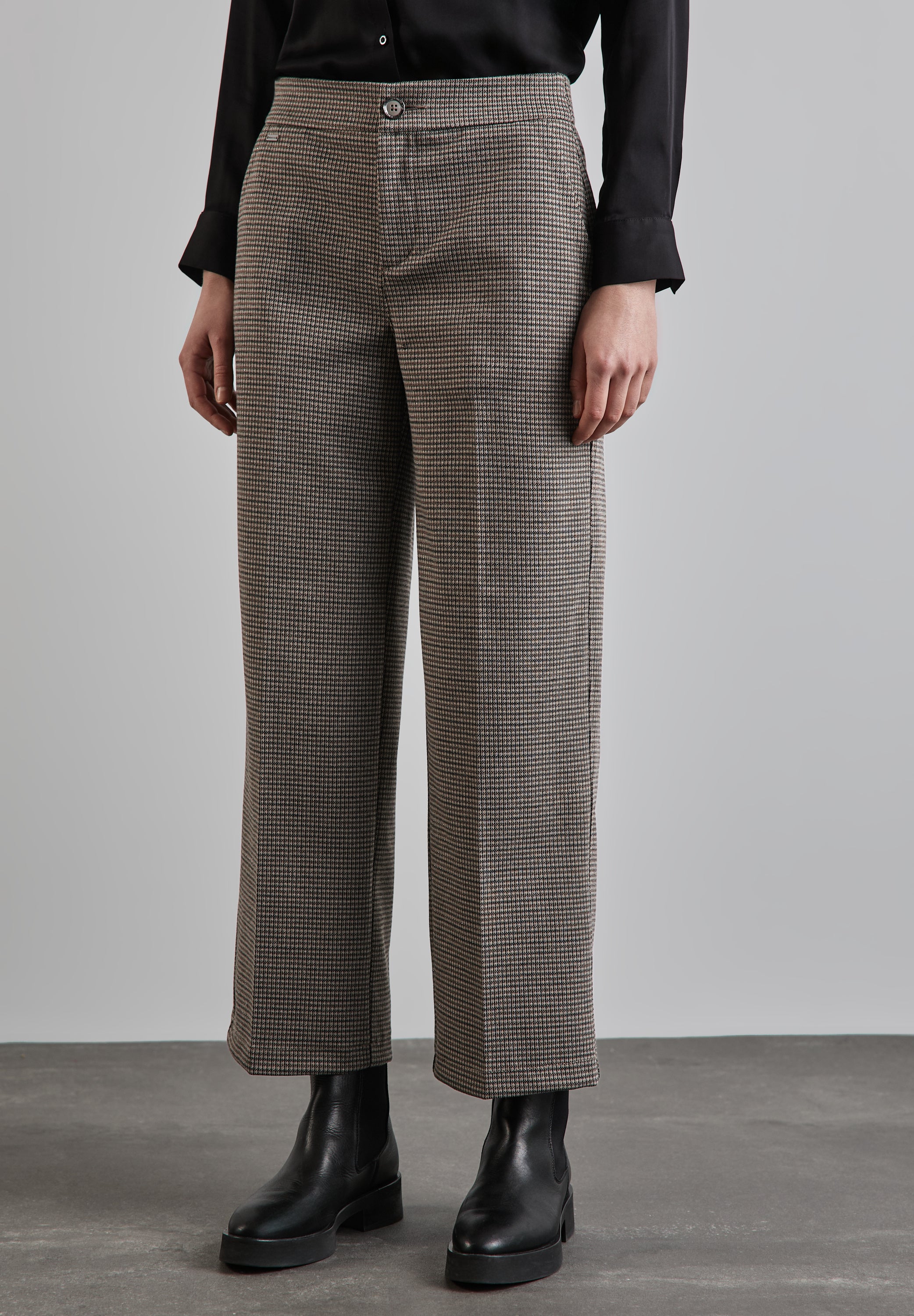 Street One karierte Wide Leg Hose Damen High Waist glitzerndes Karomuster