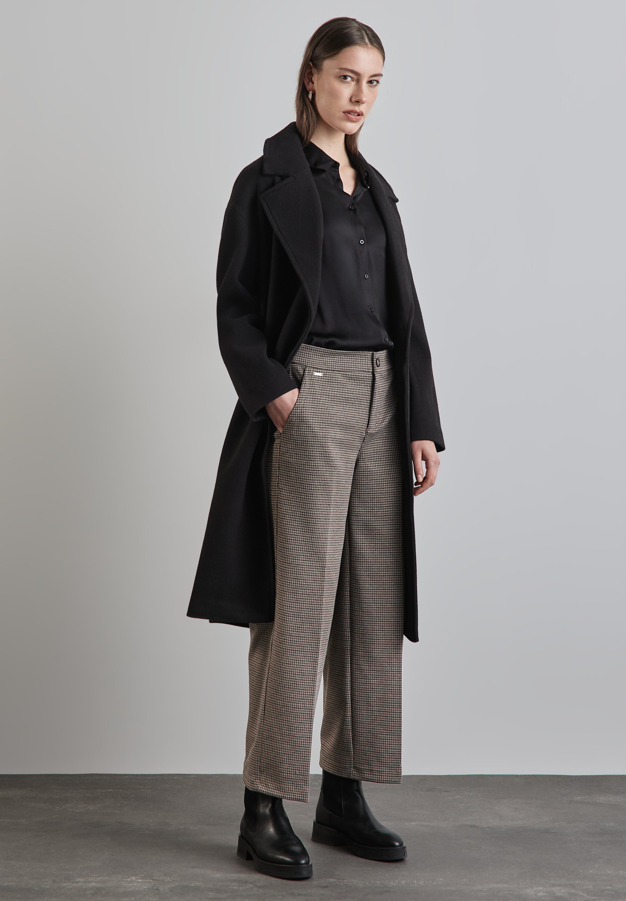 Street One karierte Wide Leg Hose Damen High Waist glitzerndes Karomuster