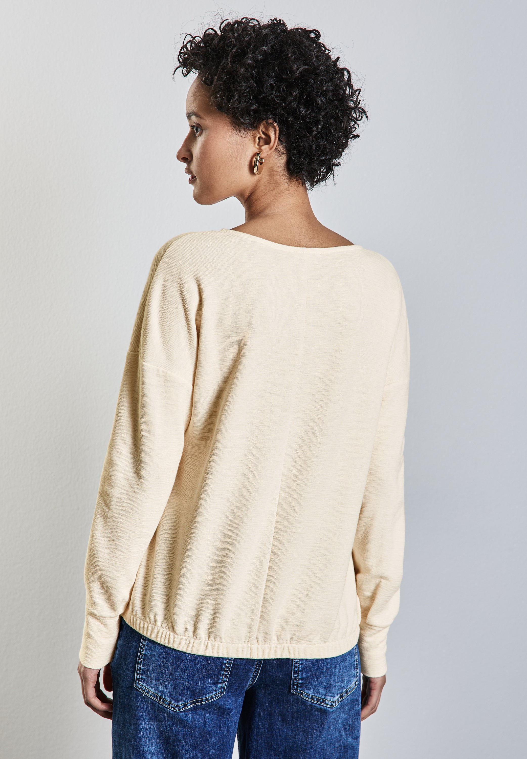 Street One Damen Langarmshirt mit V-Ausschnitt und elastischem Saum