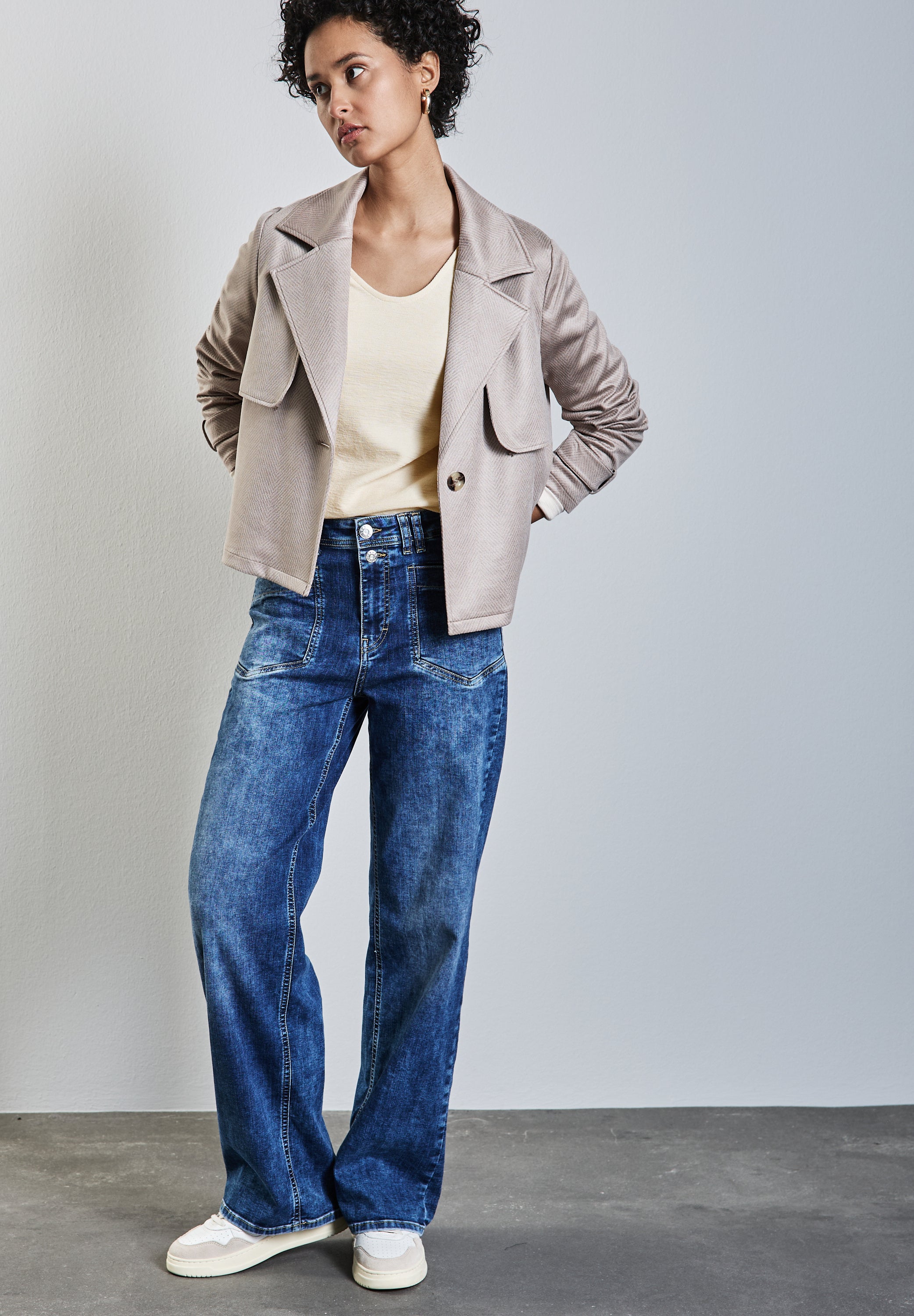 Street One Damen Langarmshirt mit V-Ausschnitt und elastischem Saum