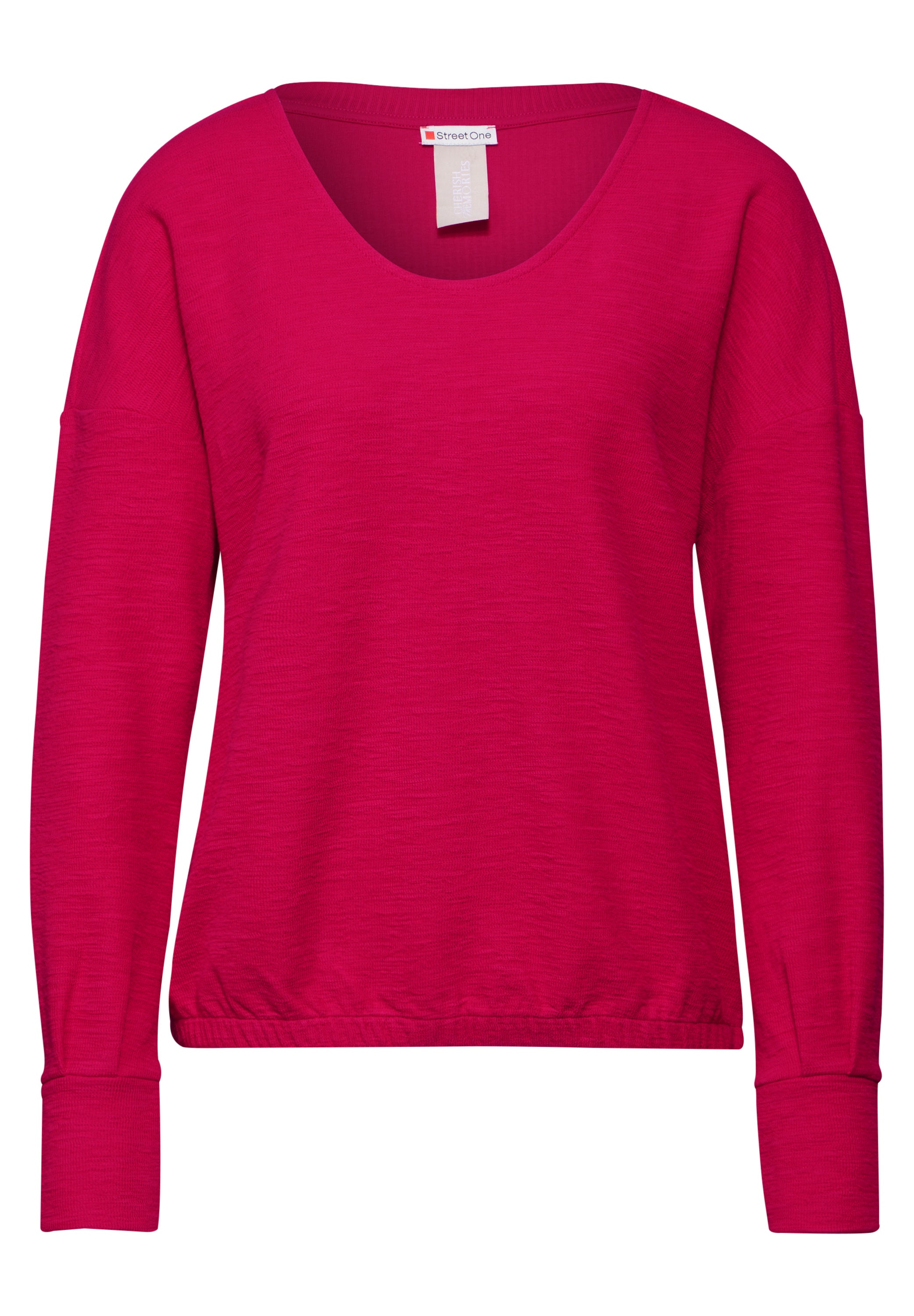 Street One Damen Langarmshirt mit V-Ausschnitt und elastischem Saum