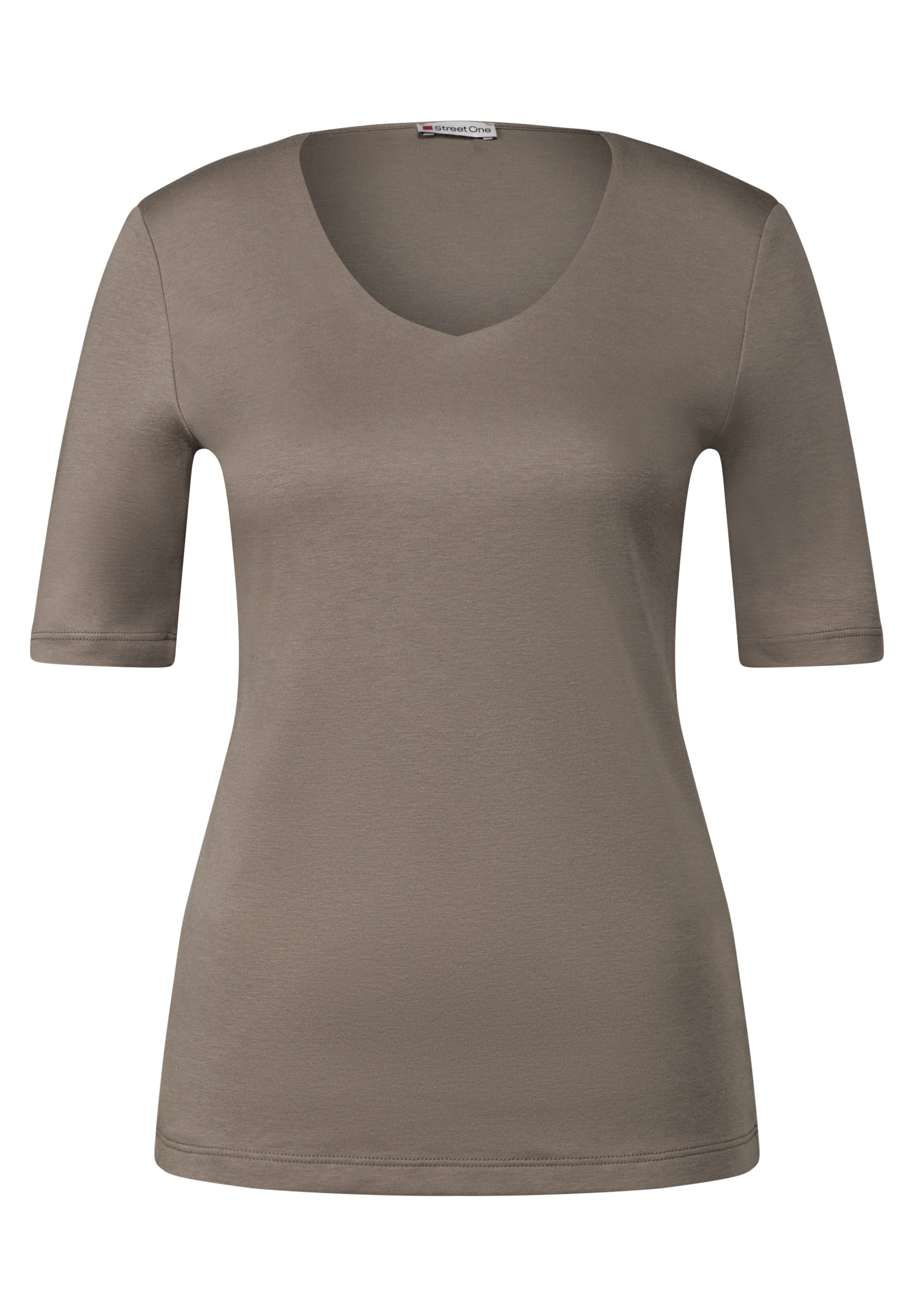 Street One Damen T-Shirt V-Ausschnitt Halbarm Blickdicht