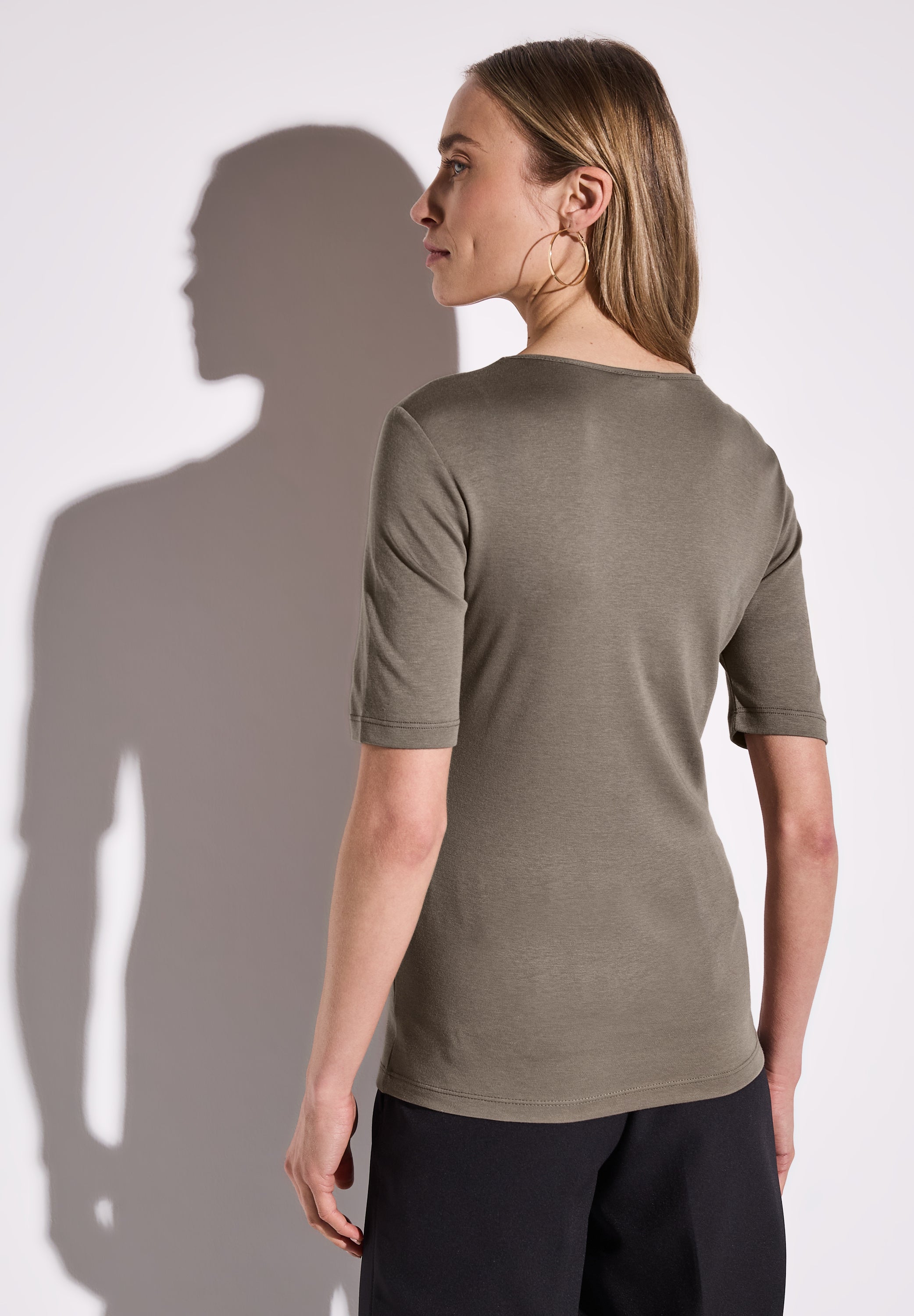Street One Damen T-Shirt V-Ausschnitt Halbarm Blickdicht