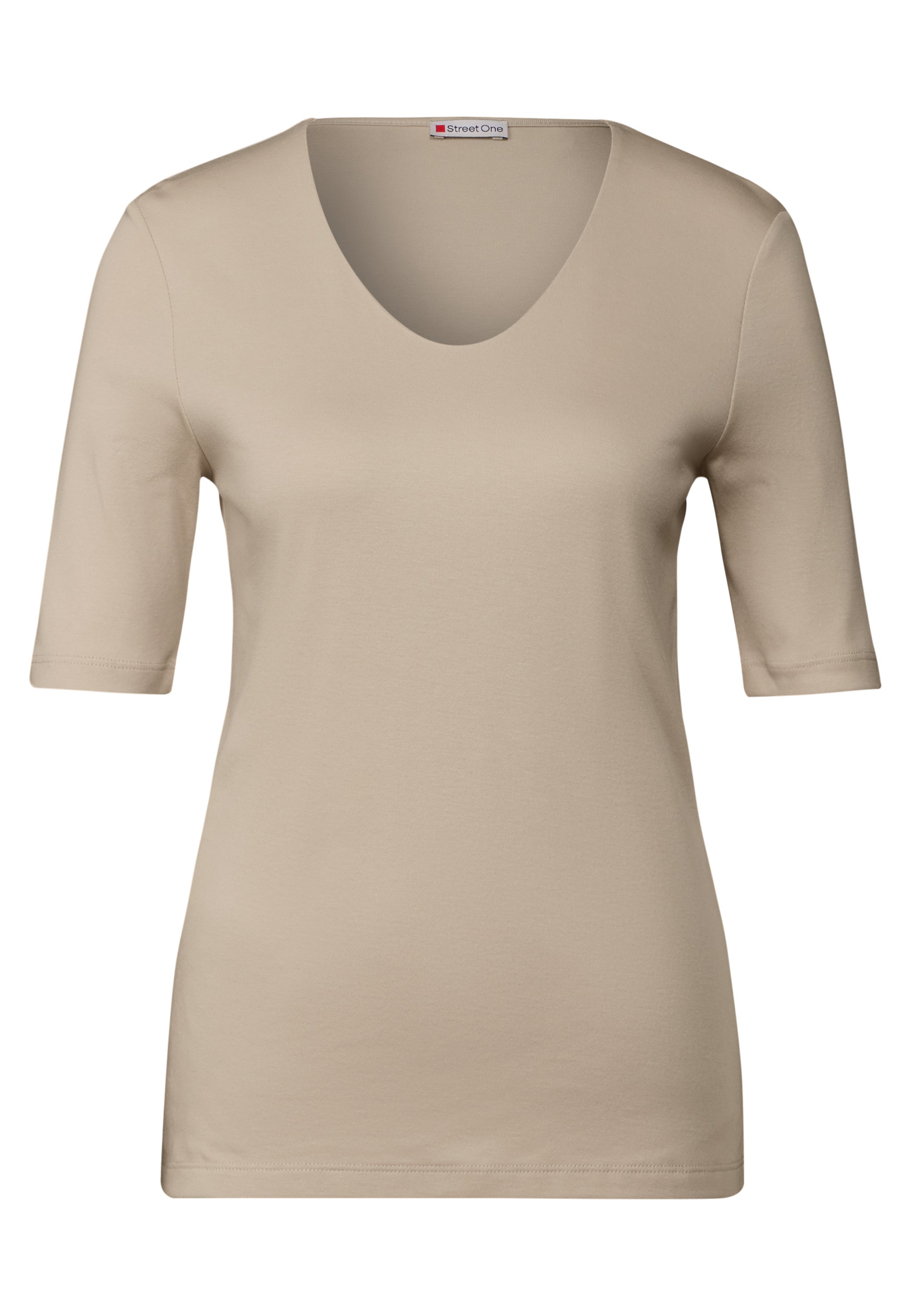 Street One Damen T-Shirt V-Ausschnitt Halbarm Blickdicht
