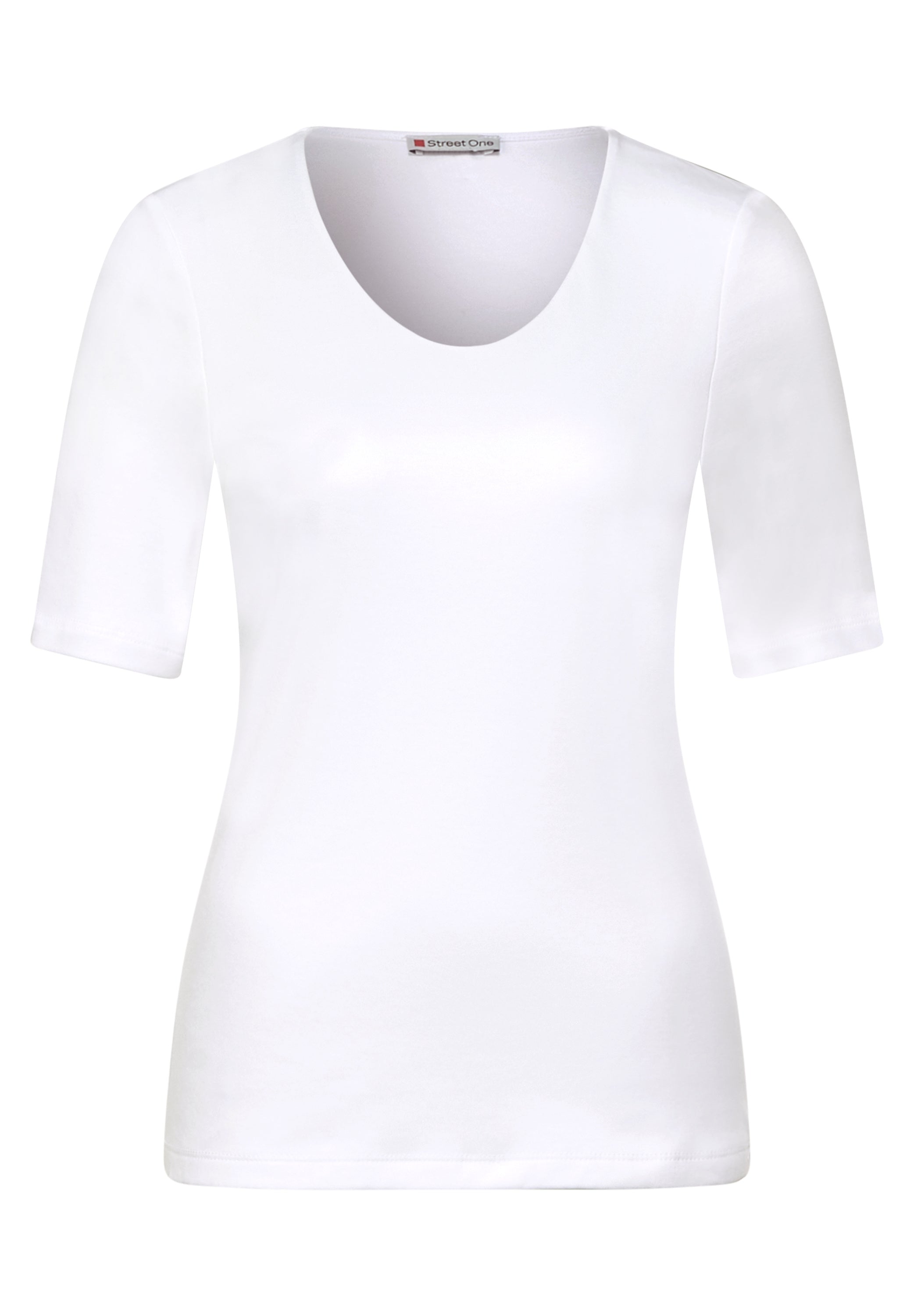 Street One Damen T-Shirt V-Ausschnitt Halbarm Blickdicht