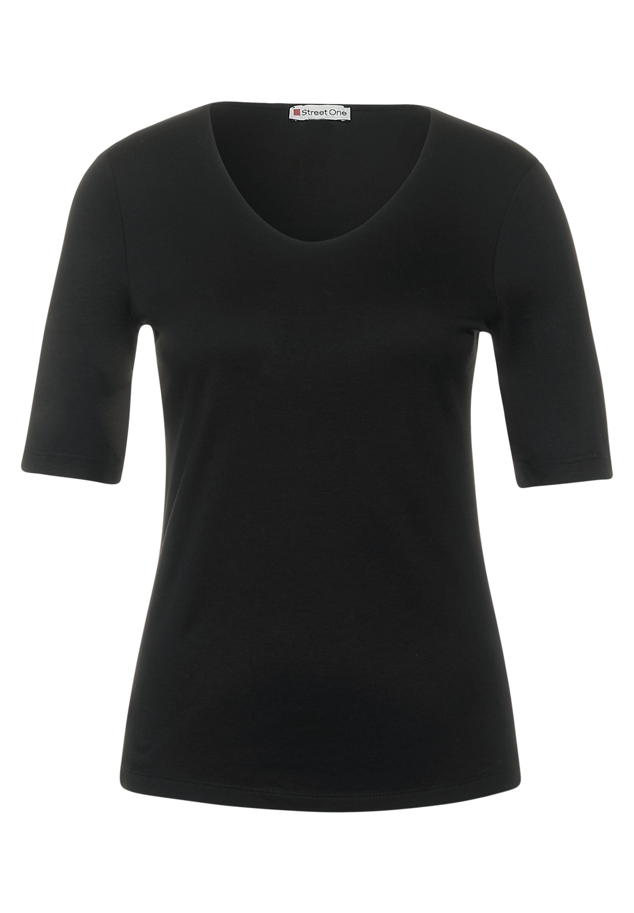 Street One Damen T-Shirt V-Ausschnitt Halbarm Blickdicht