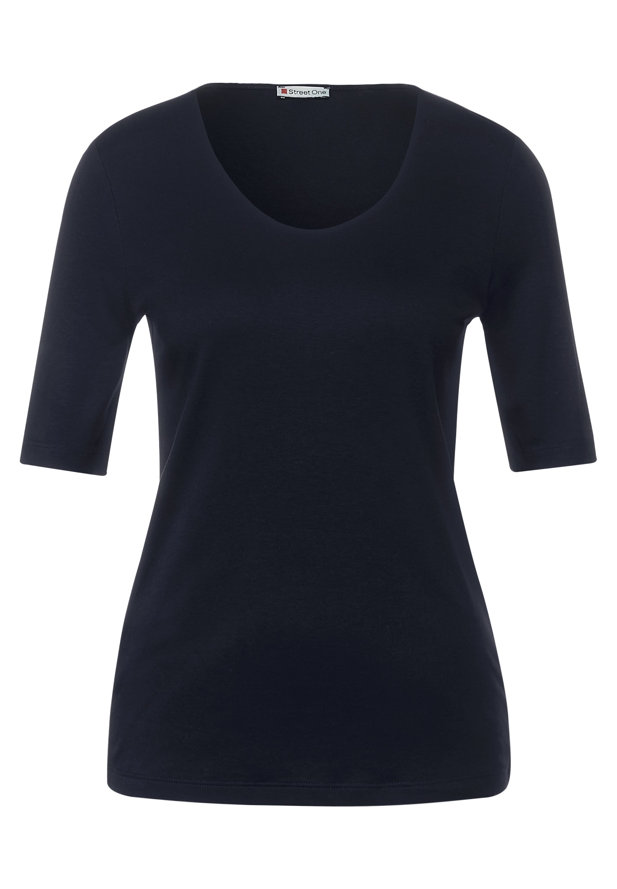 Street One Damen T-Shirt V-Ausschnitt Halbarm Blickdicht