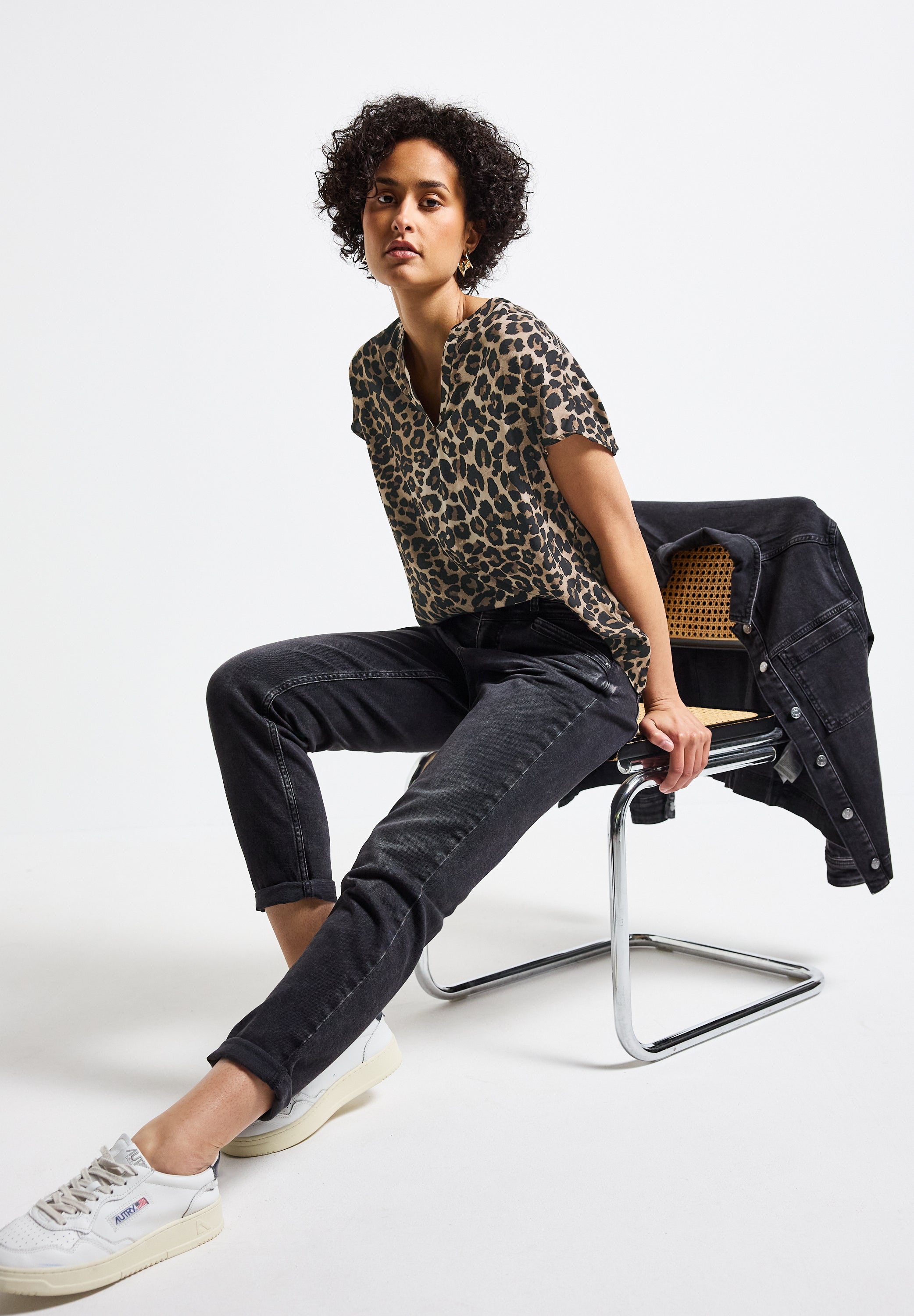 Street One Blusenshirt Damen Leo-Muster entspannte Passform