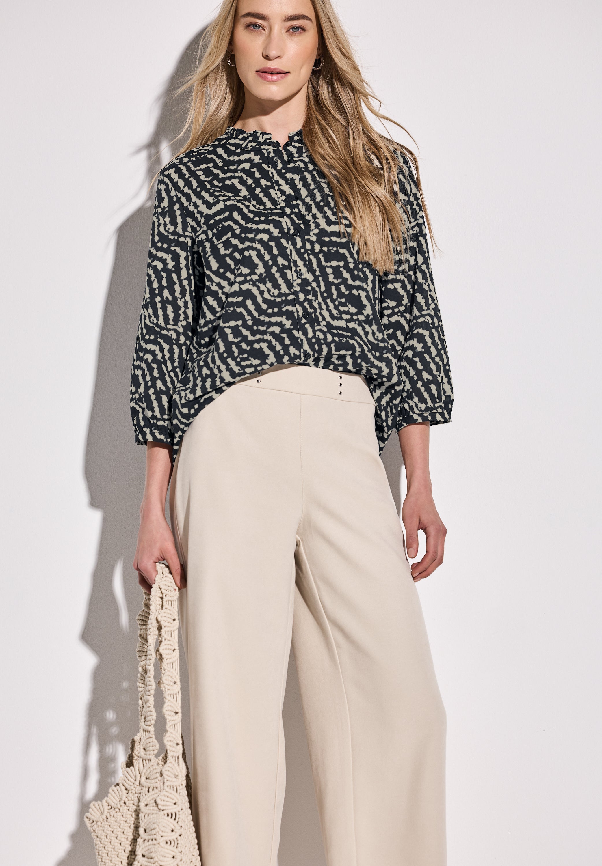 Street One Print-Bluse Damen Rüschenmuster Baumwolle