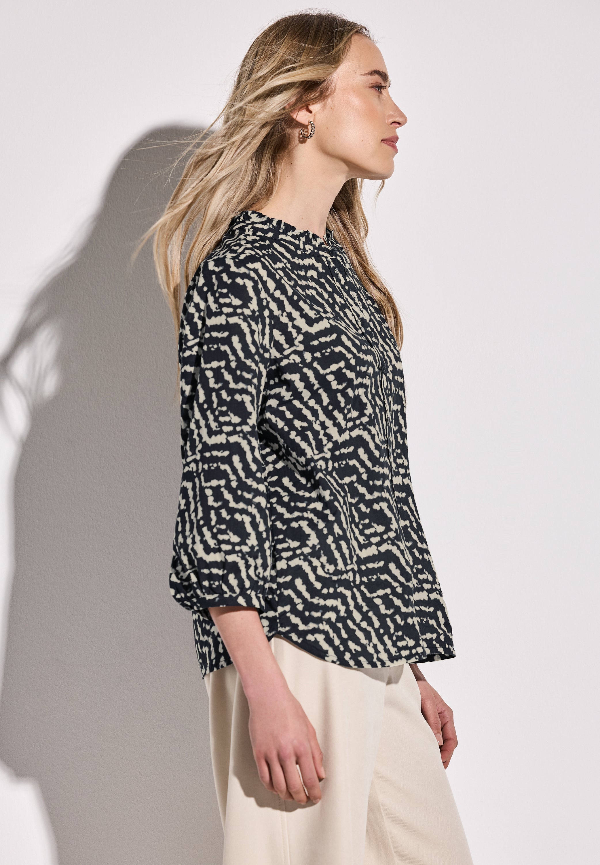 Street One Print-Bluse Damen Rüschenmuster Baumwolle