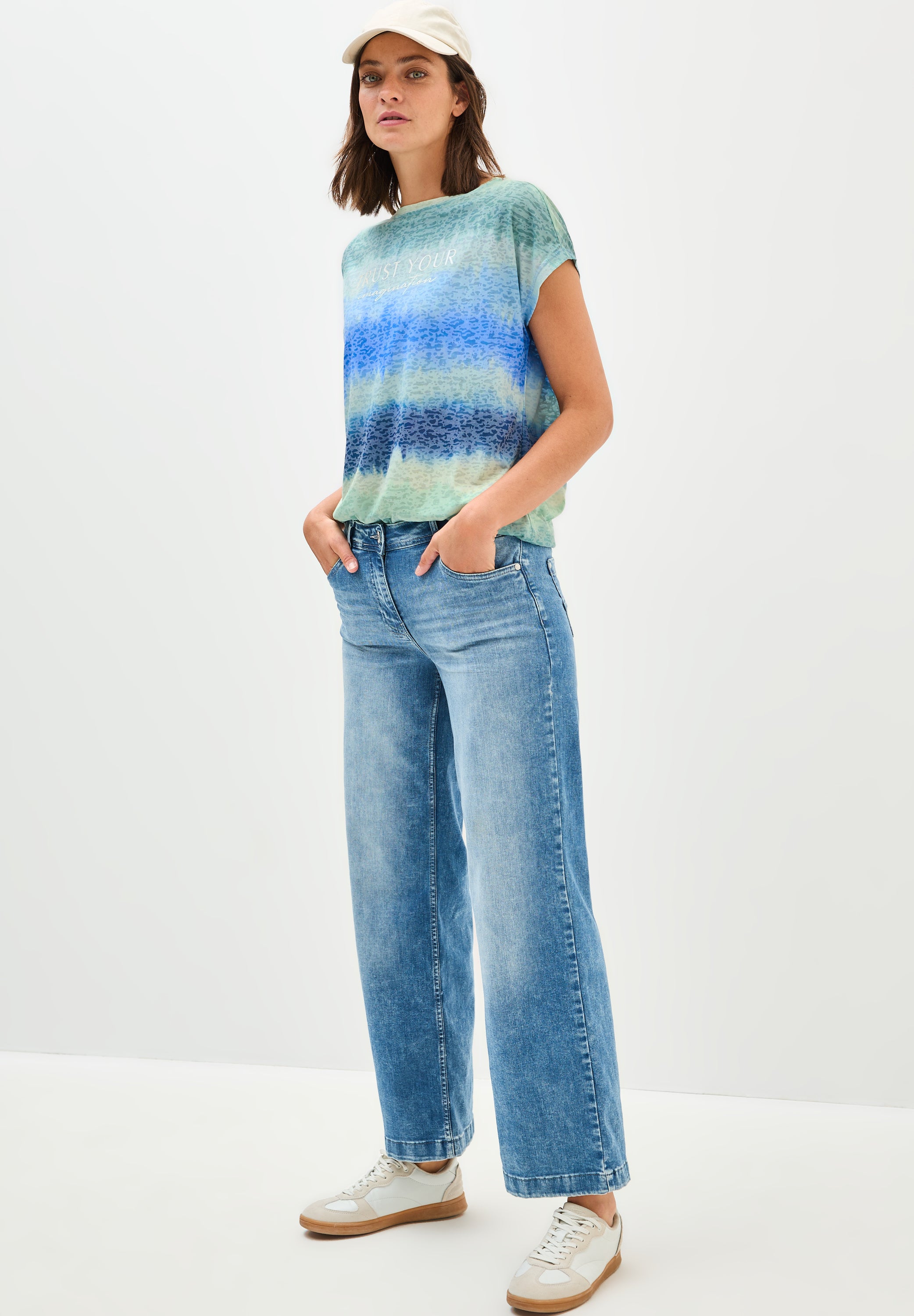 CECIL Damen T-Shirt in Ausbrenner-Optik blau