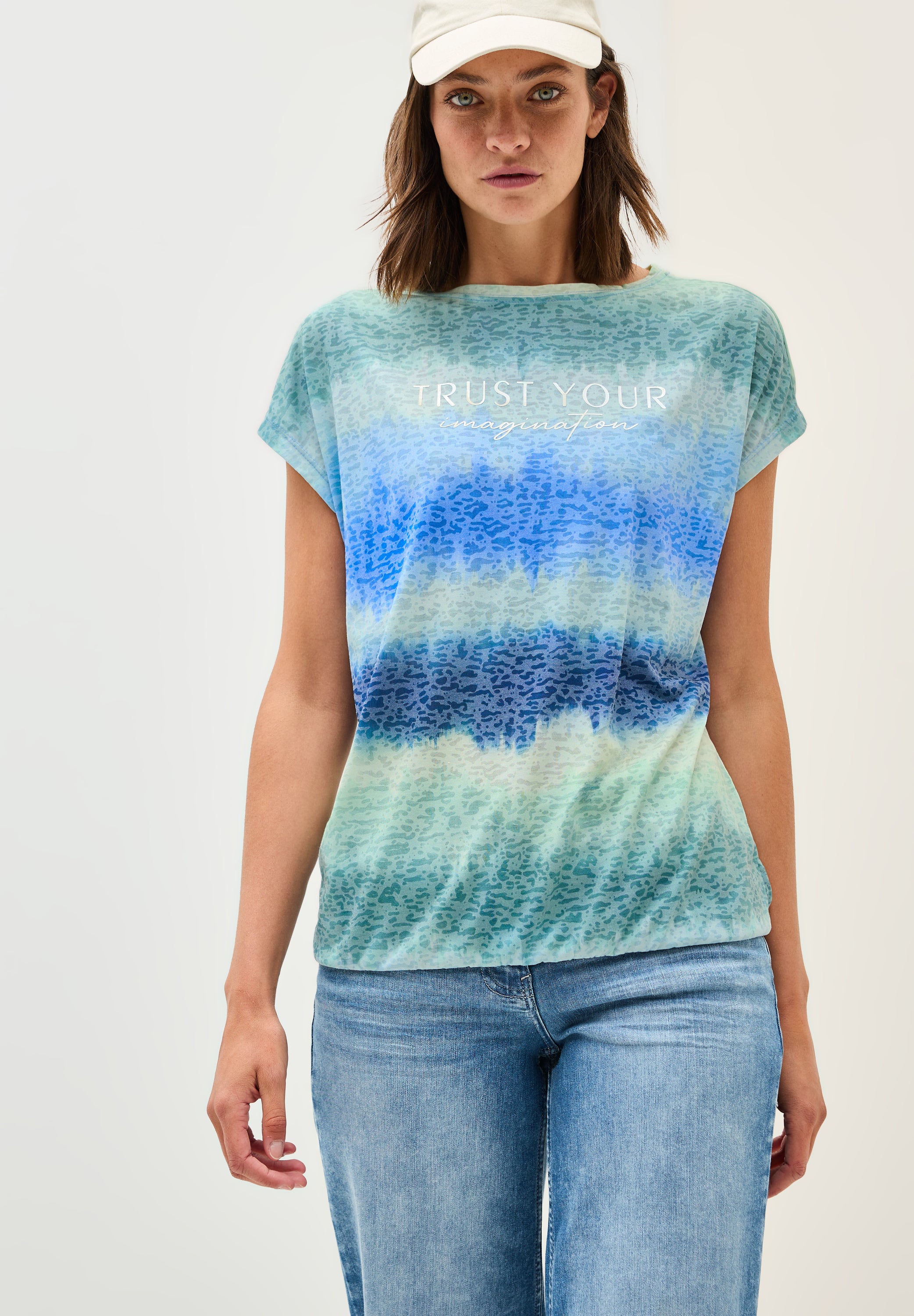 CECIL Damen T-Shirt in Ausbrenner-Optik blau